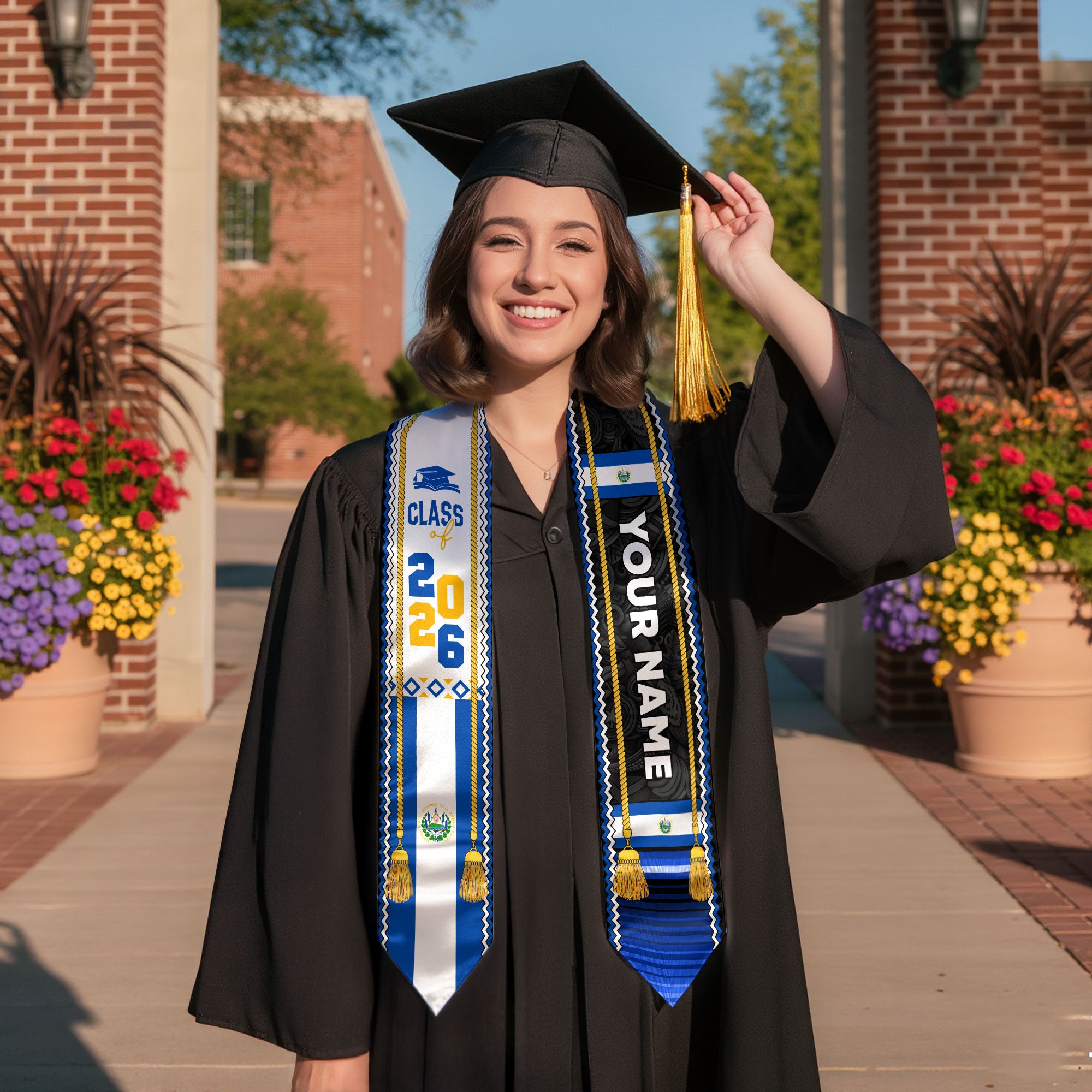 2026 El Salvador Graduation Stole, Salvadoran Flag-Inspired Graduation Accessory