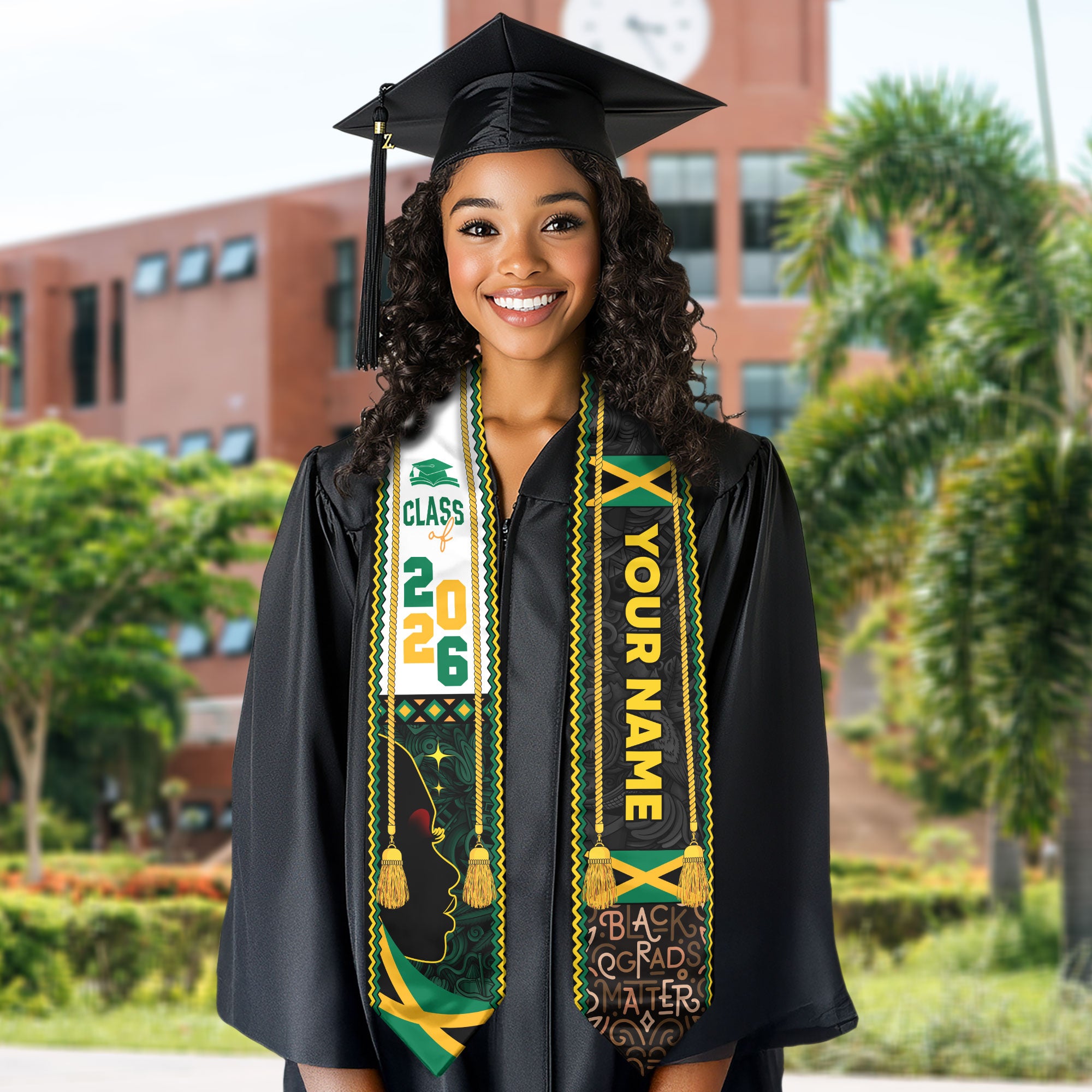 2026 Jamaican Stole, Custom Jamaican Flag Sash, Graduation Stole, Flag Inspired Stole