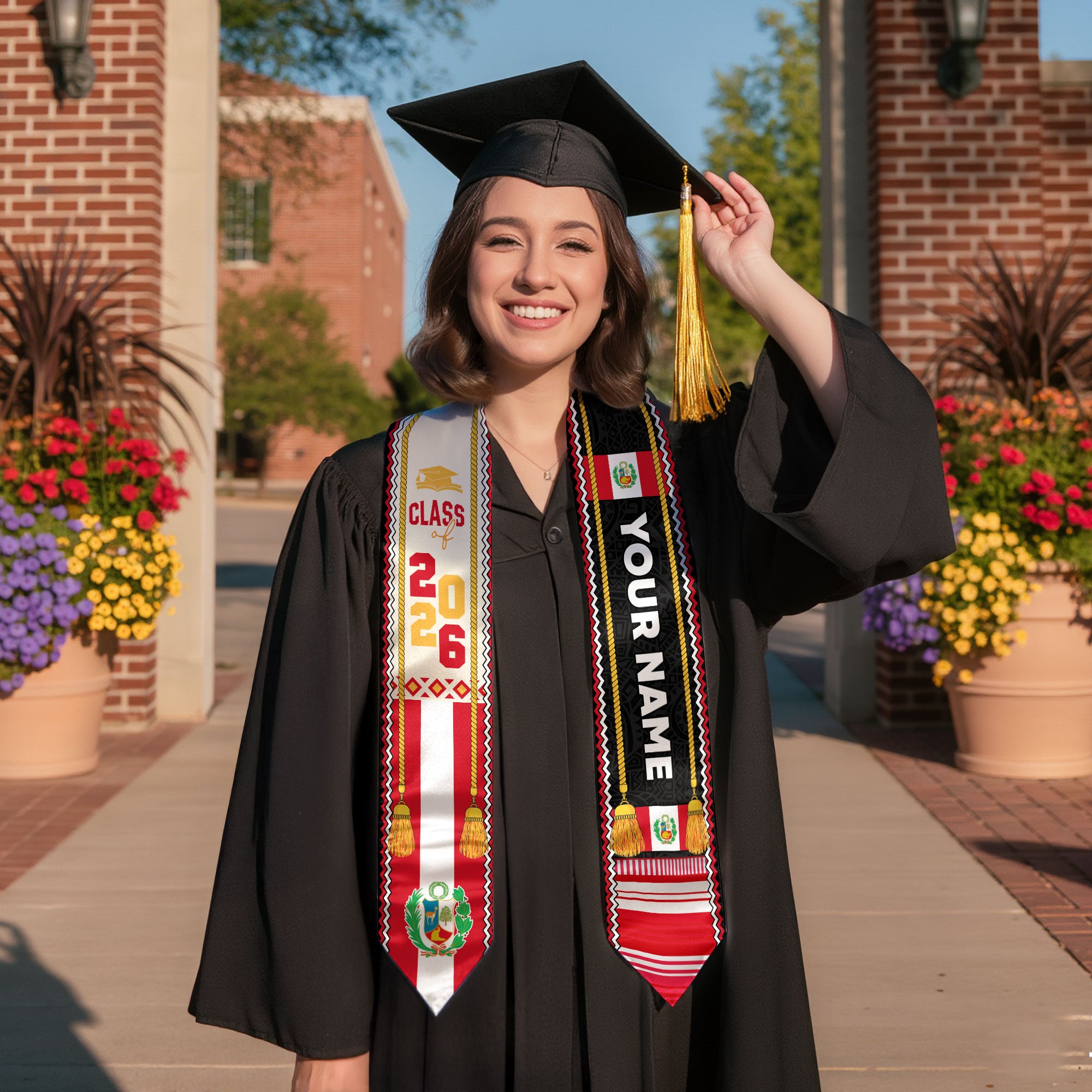 Peru Graduation Sash, Peruvian Stole 2026, Custom Peru Flag Graduation Stole