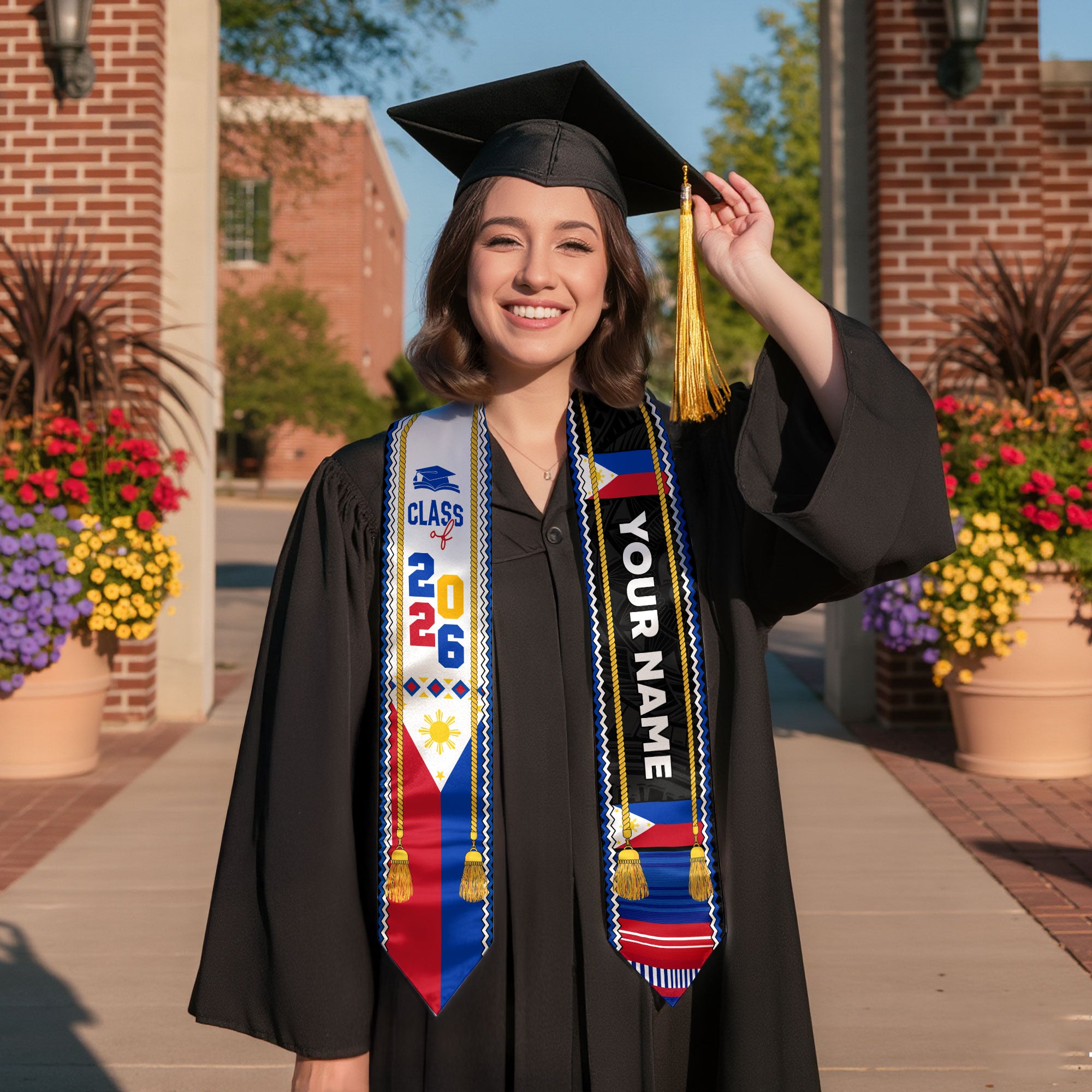 2026 Philippines Flag Graduation Sash, Custom Stole for Graduation, Unique Filipino Gift