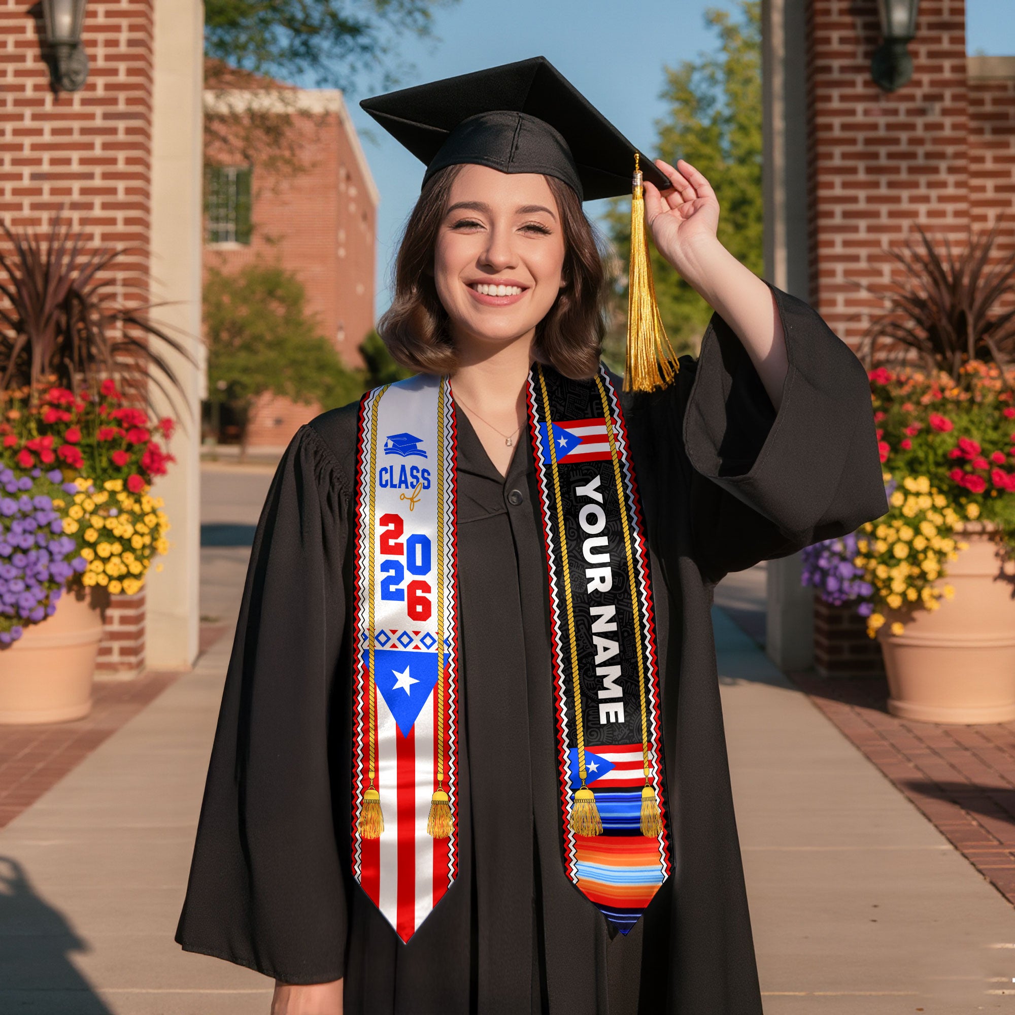 Graduation Stole 2026, Puerto Rican Flag Stole, Custom Puerto Rico Graduation Sash