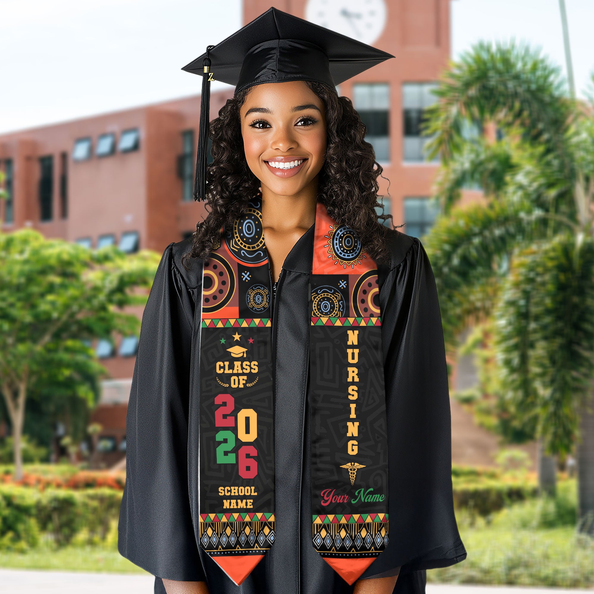 Customized African American Nursing Graduation Stole, RN BSN Nurse Ceremony Sash 2026