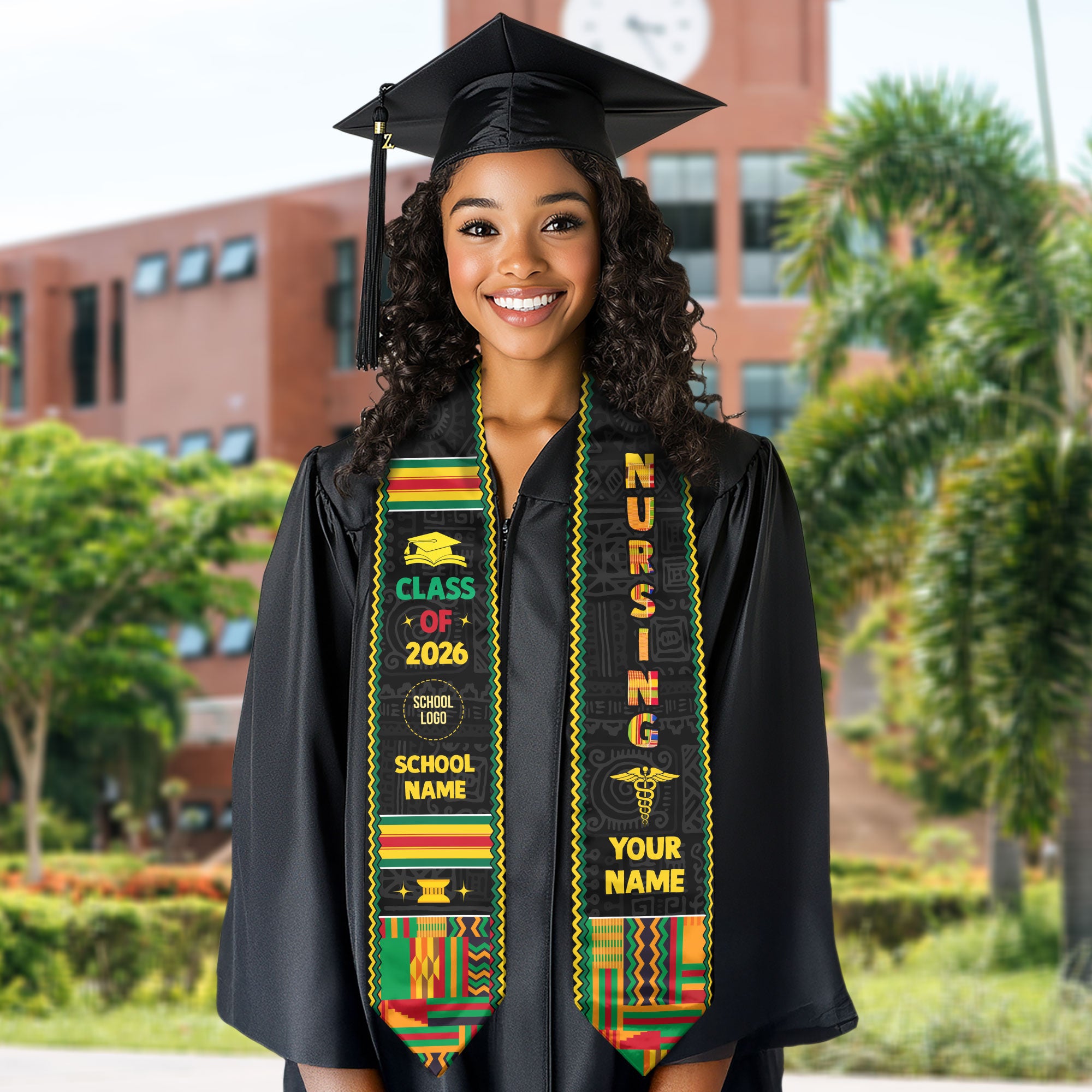 Customized Pan African Nursing Graduation Stole for RN Nurses, BSN Graduation Sash 2026