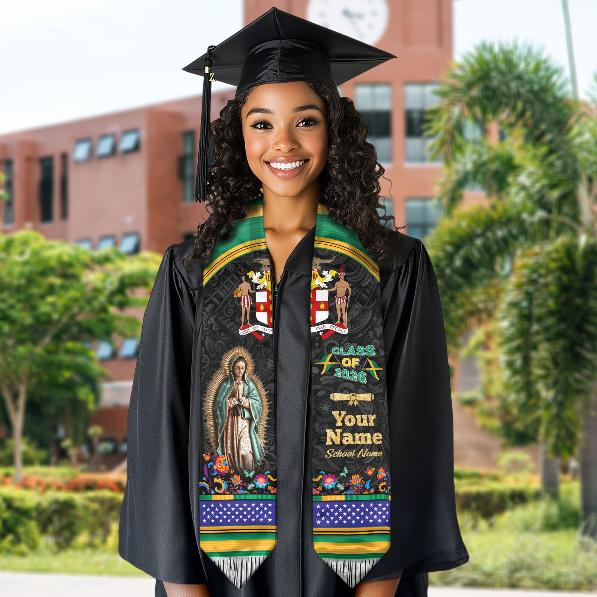 Jamaican Flag Graduation Sash 2026, Jamaica Grad Stole, Jamaican Stole Custom Detail