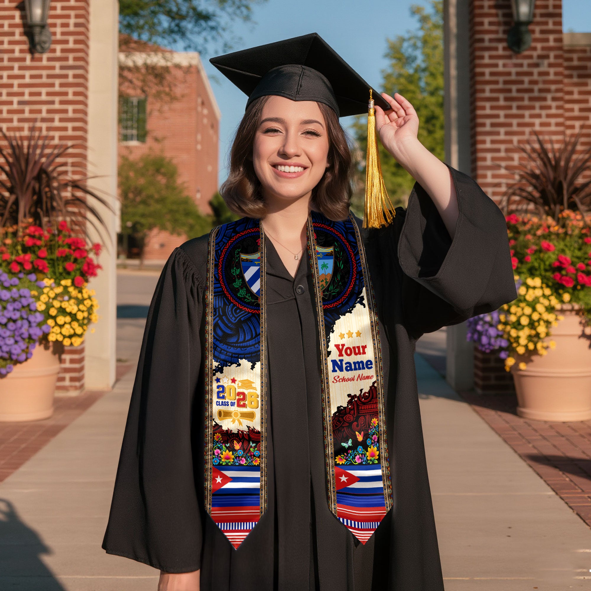 2026 Cuba Graduation Sash, Cuban Flag Stole, Unique Cuba Graduation Stole