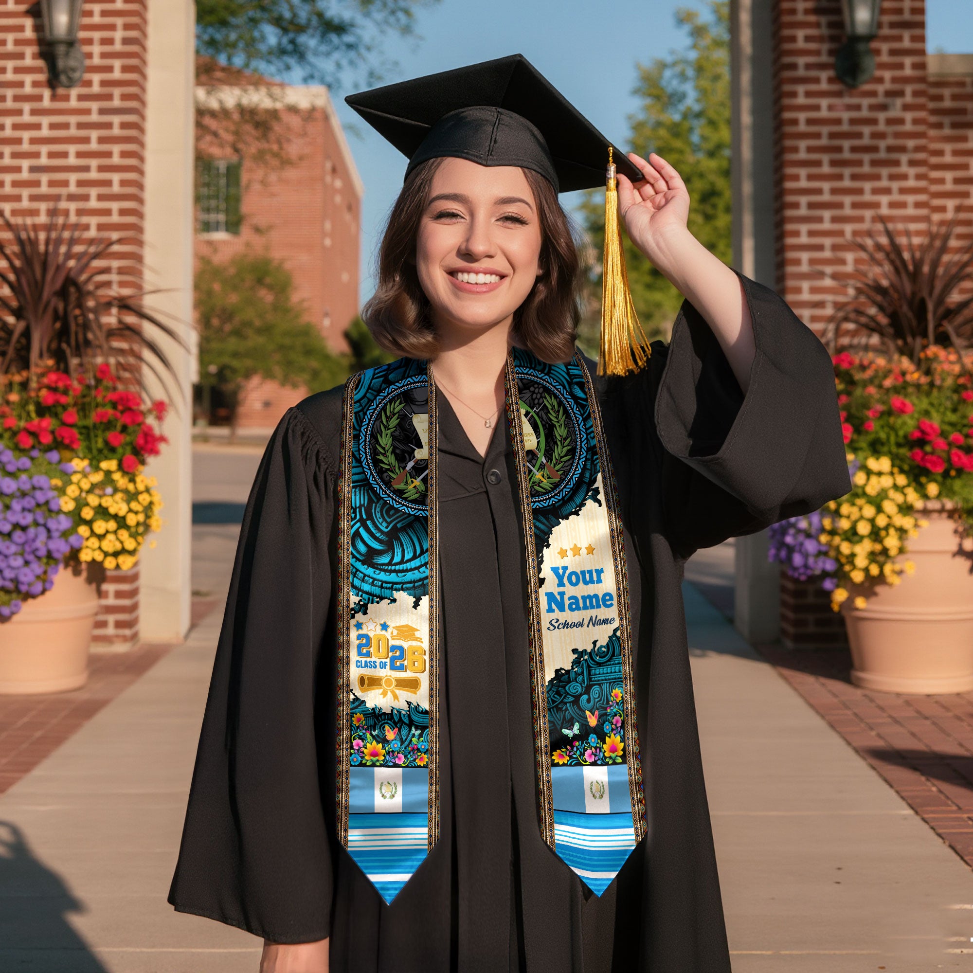 Customized Guatemalan Flag Graduation Sash 2026, Guatemala Graduation Stole, Heritage Academic Style