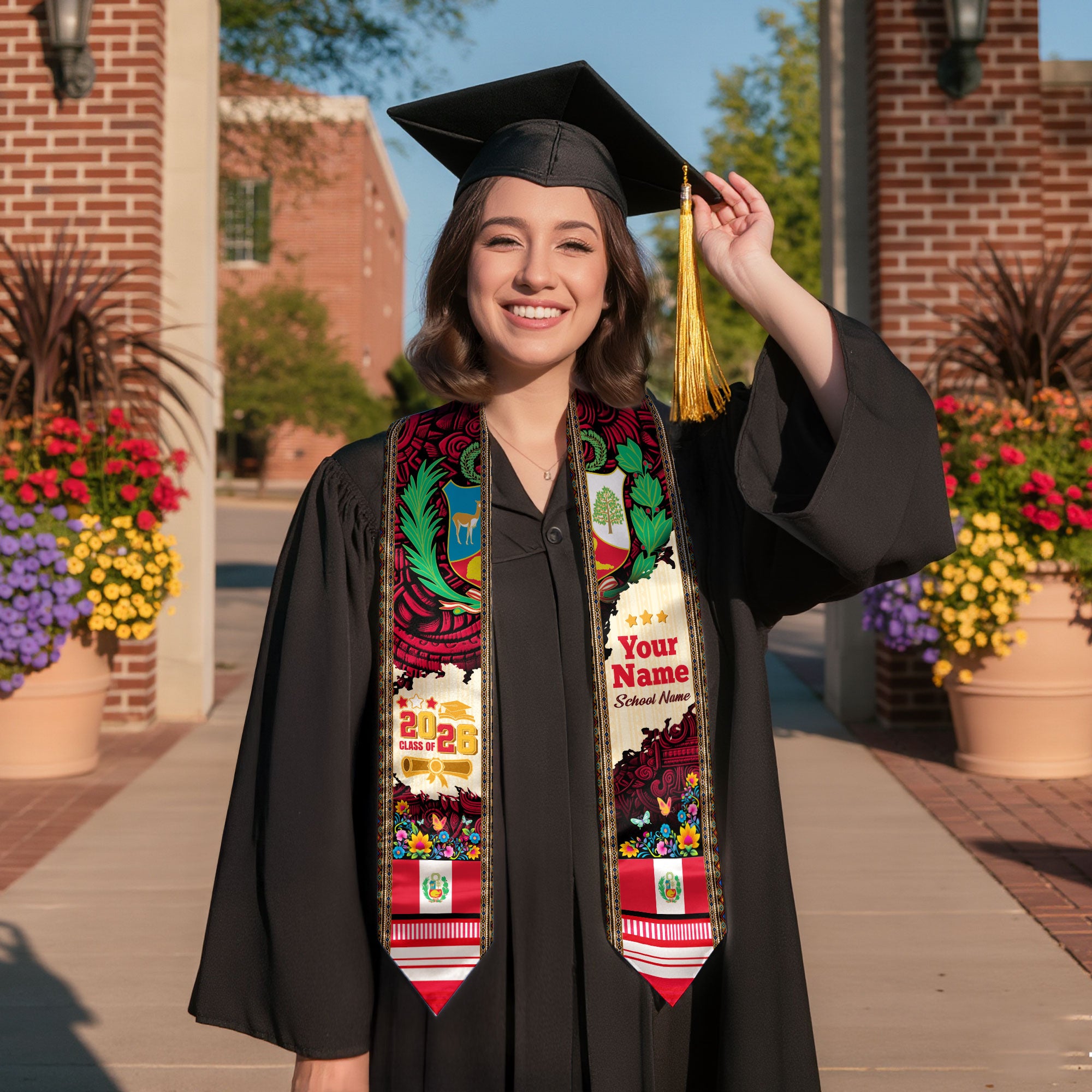 2026 Peru Graduation Stole, Peruvian Stole, Peruvian Flag Graduation Sash