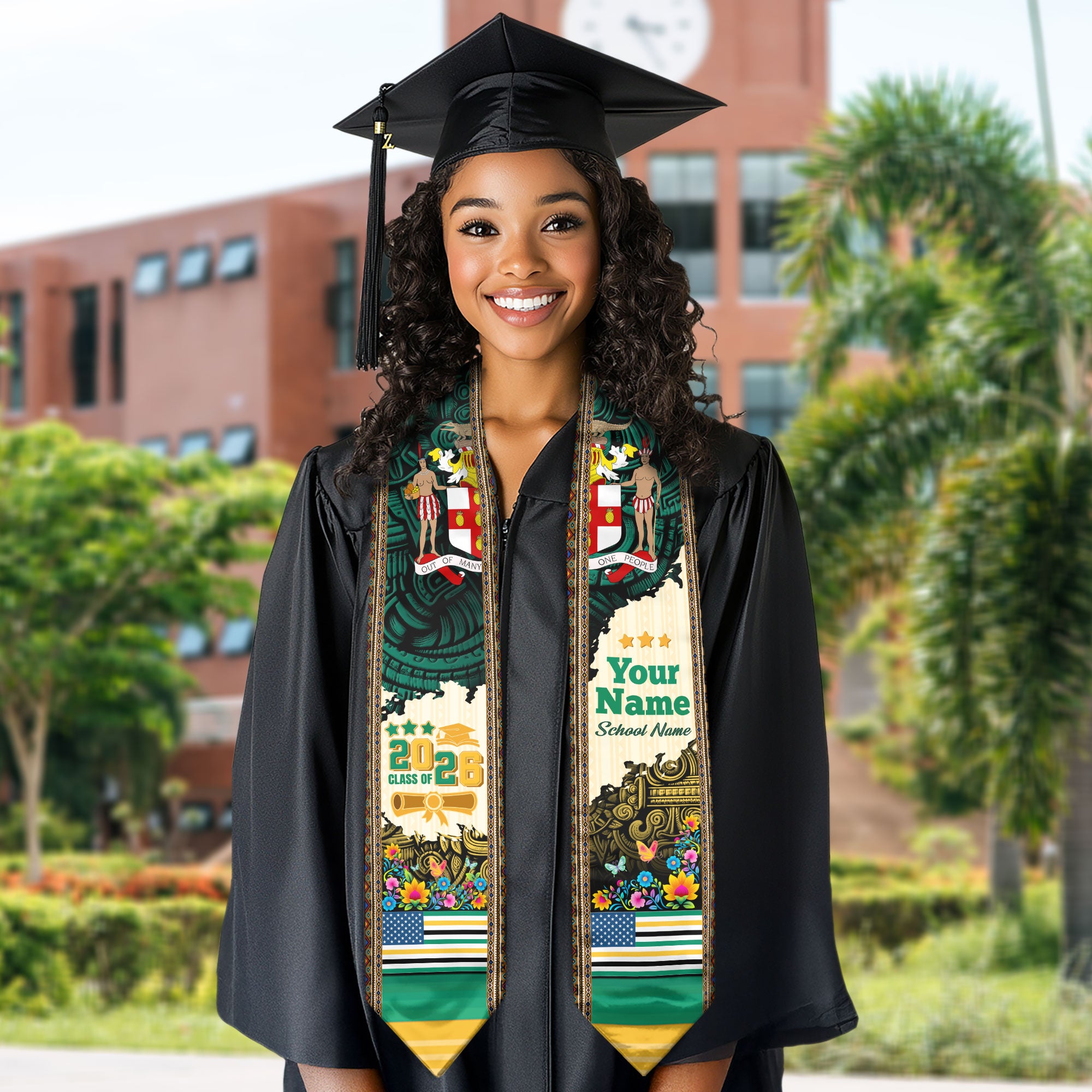 2026 Jamaican Stole, Jamaican Flag Graduation Sash, Jamaican Graduation Stole, Custom Stole