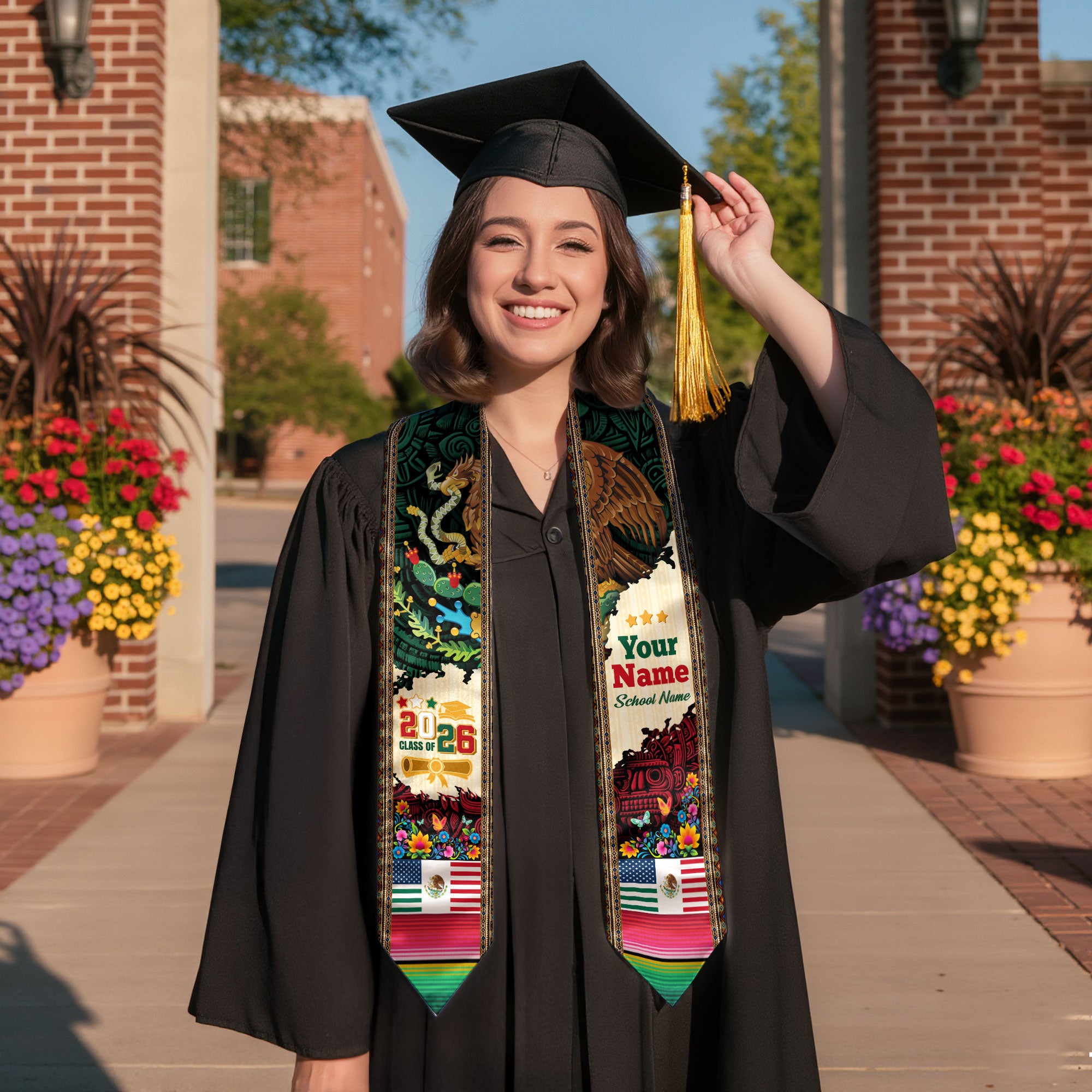 Mexico Flag Graduation Stole 2026, Mexican Grad Sash, Custom-Ready Gift Stole 2026