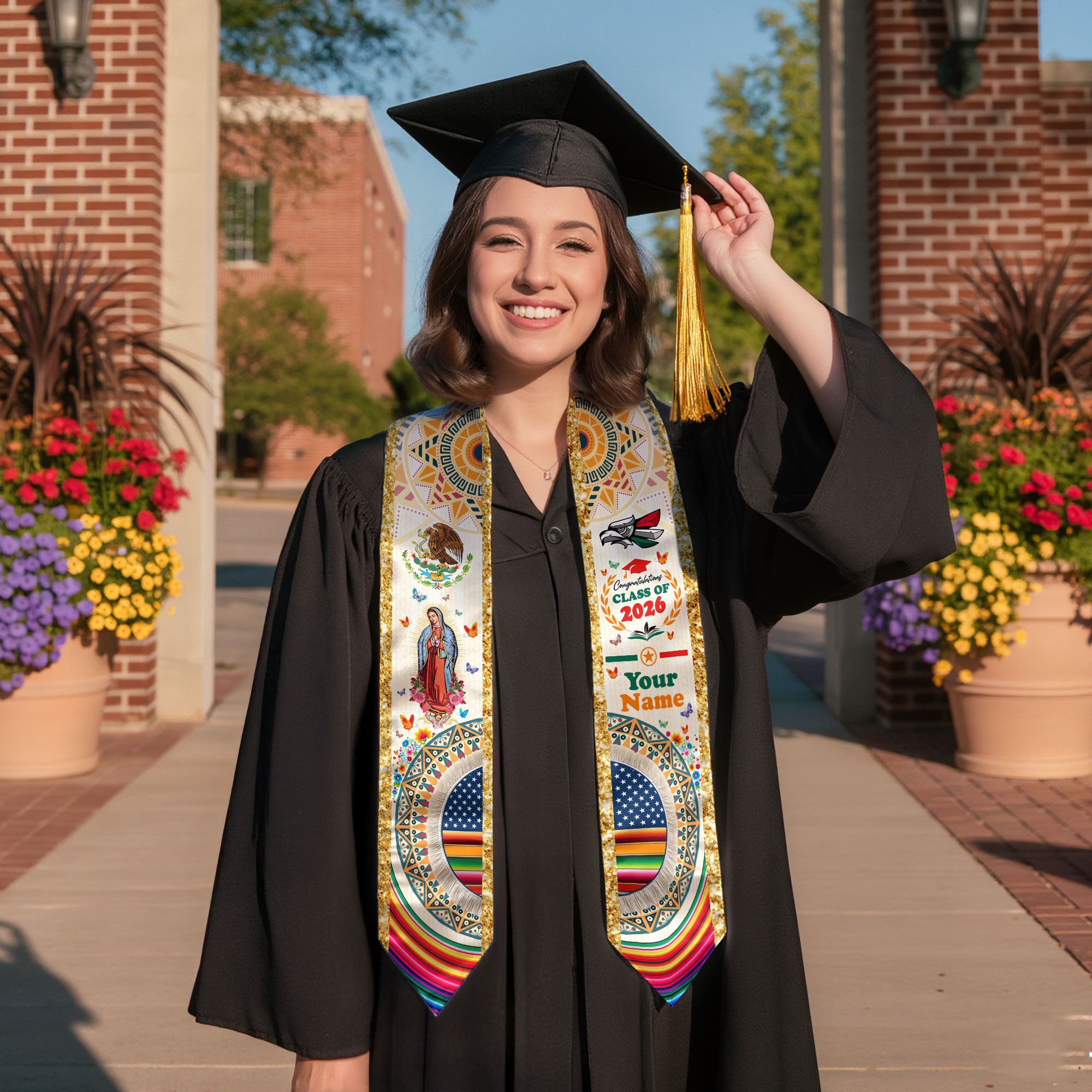 Mexican Graduation Sash 2026, Mexico Flag Stole, Graduation Sash with Custom Finish
