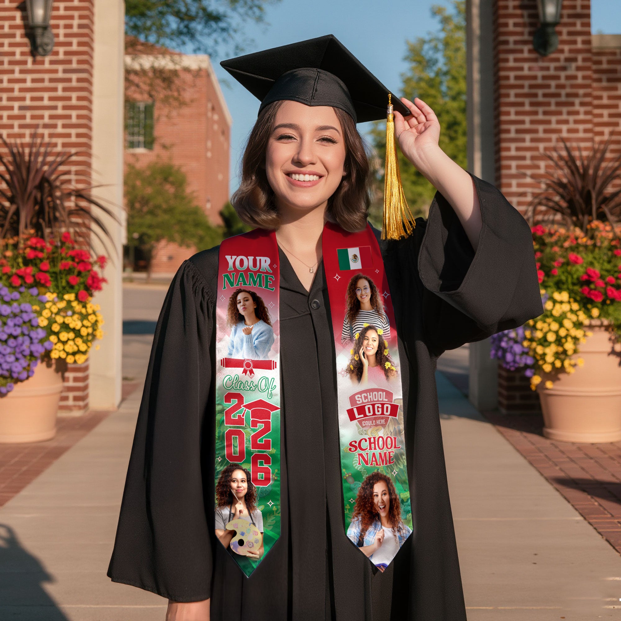 2026 Mexican Flag Graduation Sash, Mexico Stole for Grads, Tailored Finish Detail