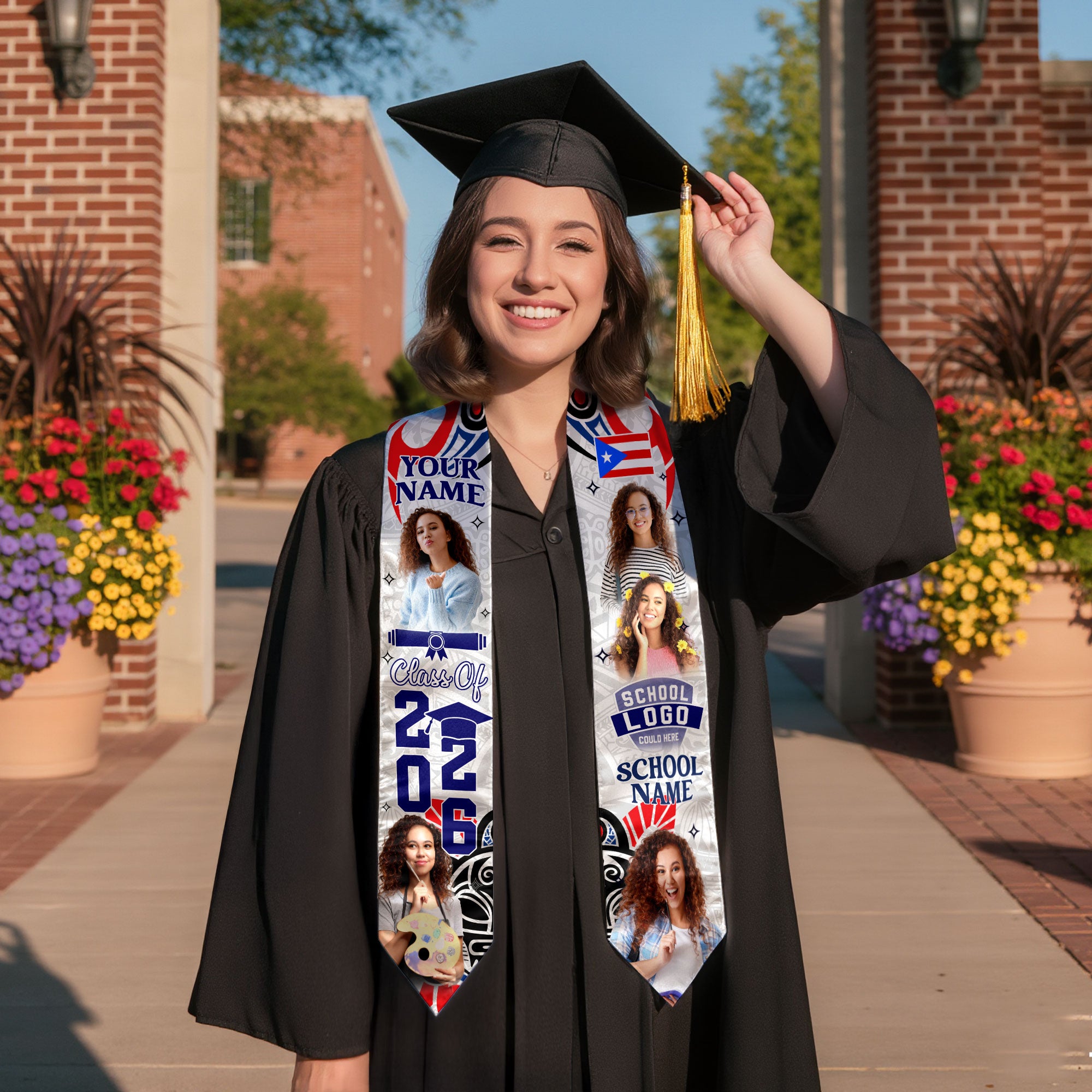 2026 Puerto Rican Flag Graduation Sash, Puerto Rico Stole, Personalized Stitching