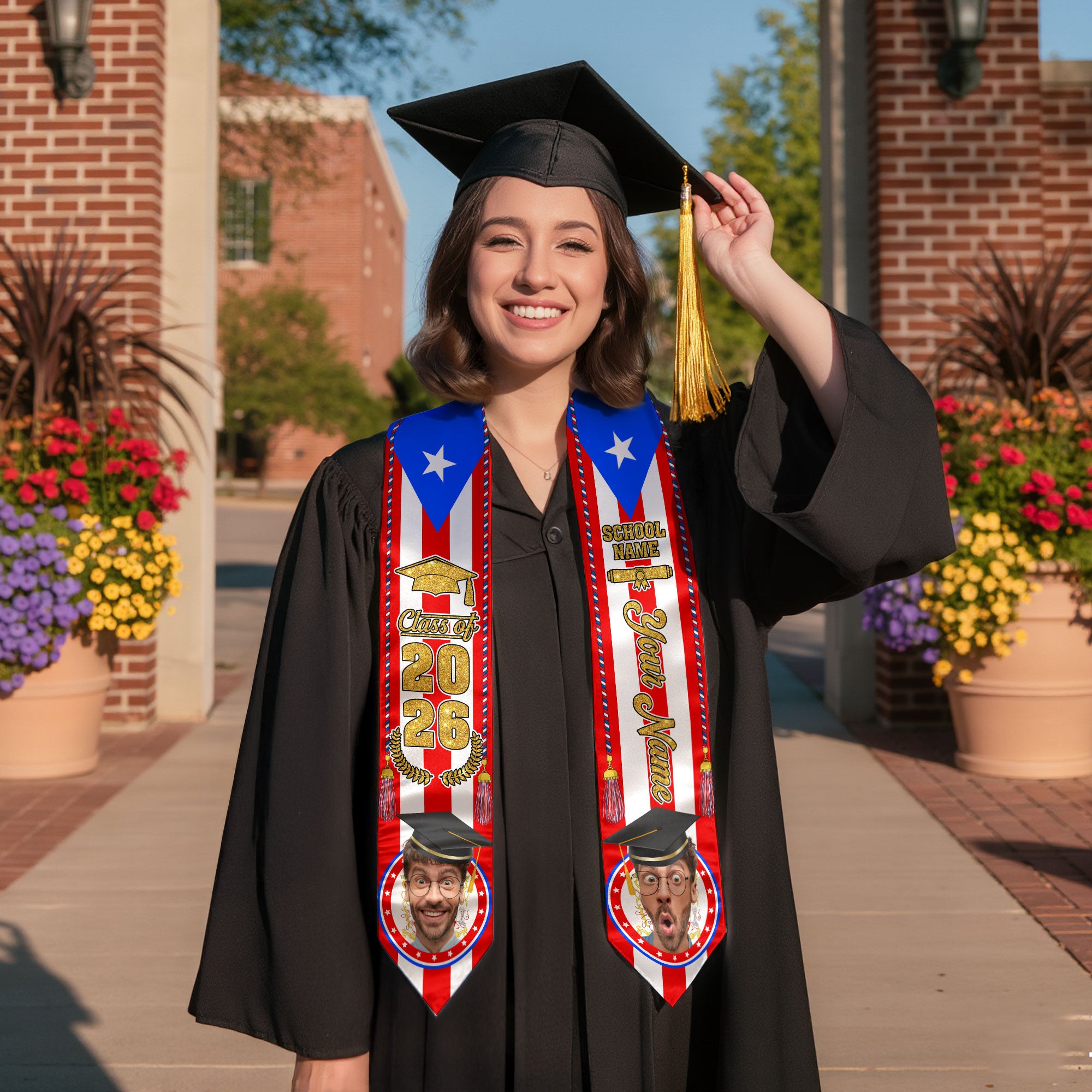 Puerto Rican Graduation Sash 2026, Puerto Rico Flag Stole, Name & Year Option for Grads