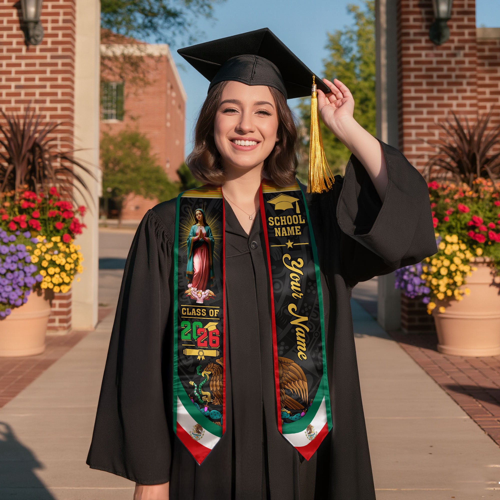 2026 Mexican Graduation Stole, Mexico Flag Sash, Personalized Accent for Grads