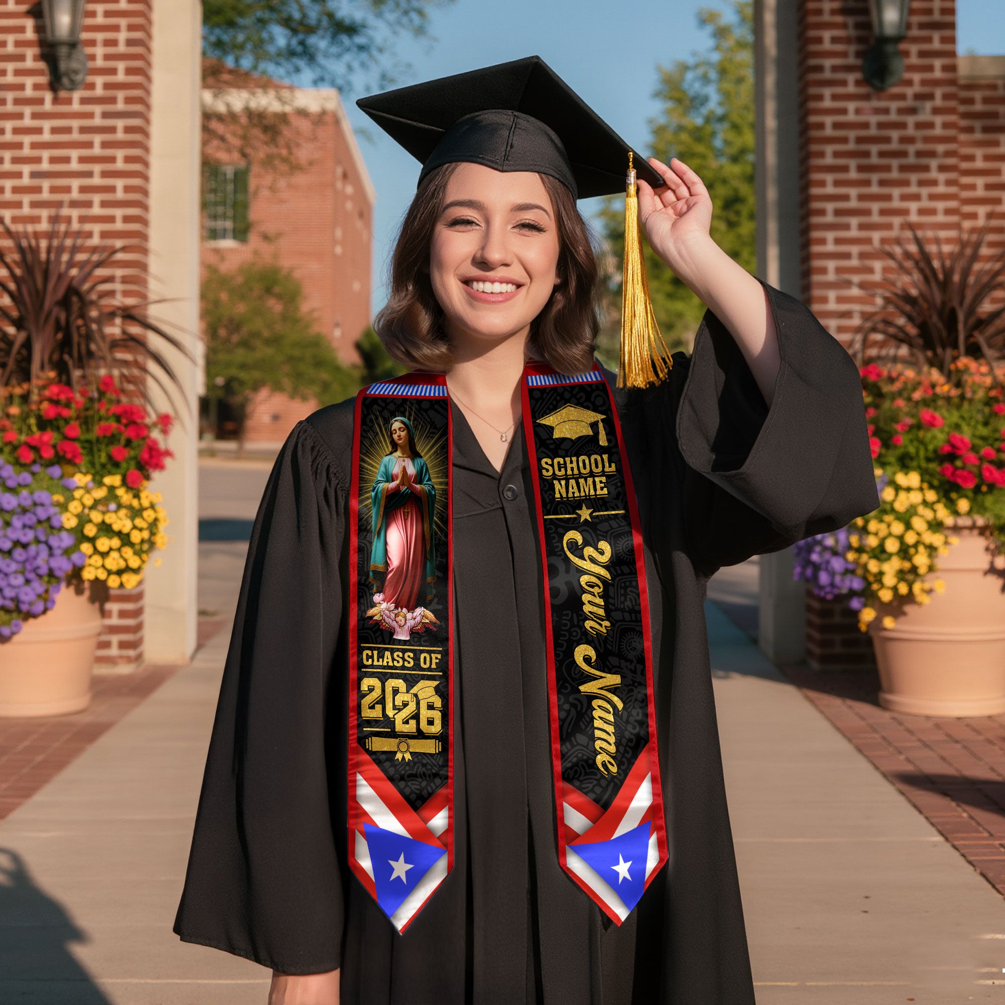2026 Puerto Rico Stole for Graduation, Puerto Rican Flag Sash, Personal Detail for Grads