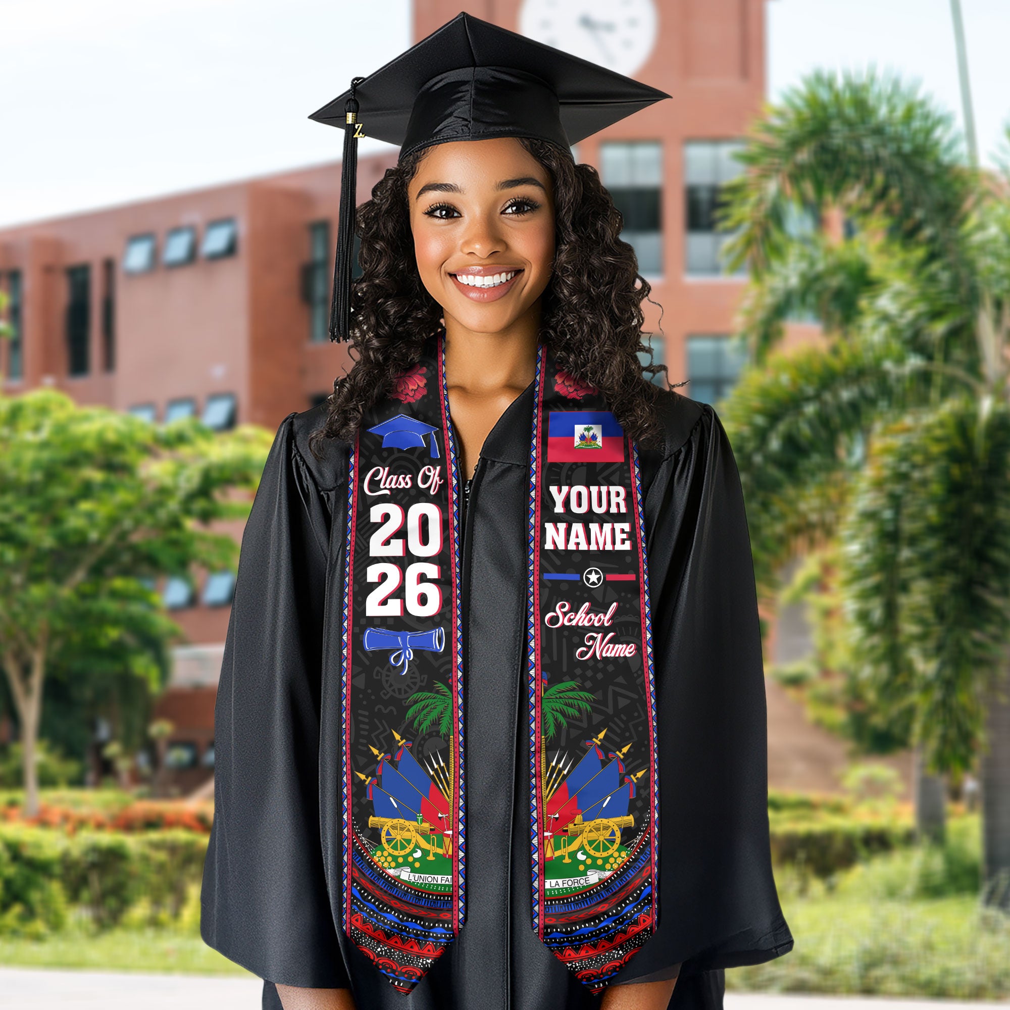 Haiti Graduation Stole 2026, Haitian Flag Sash, Personalized Detail for Graduates