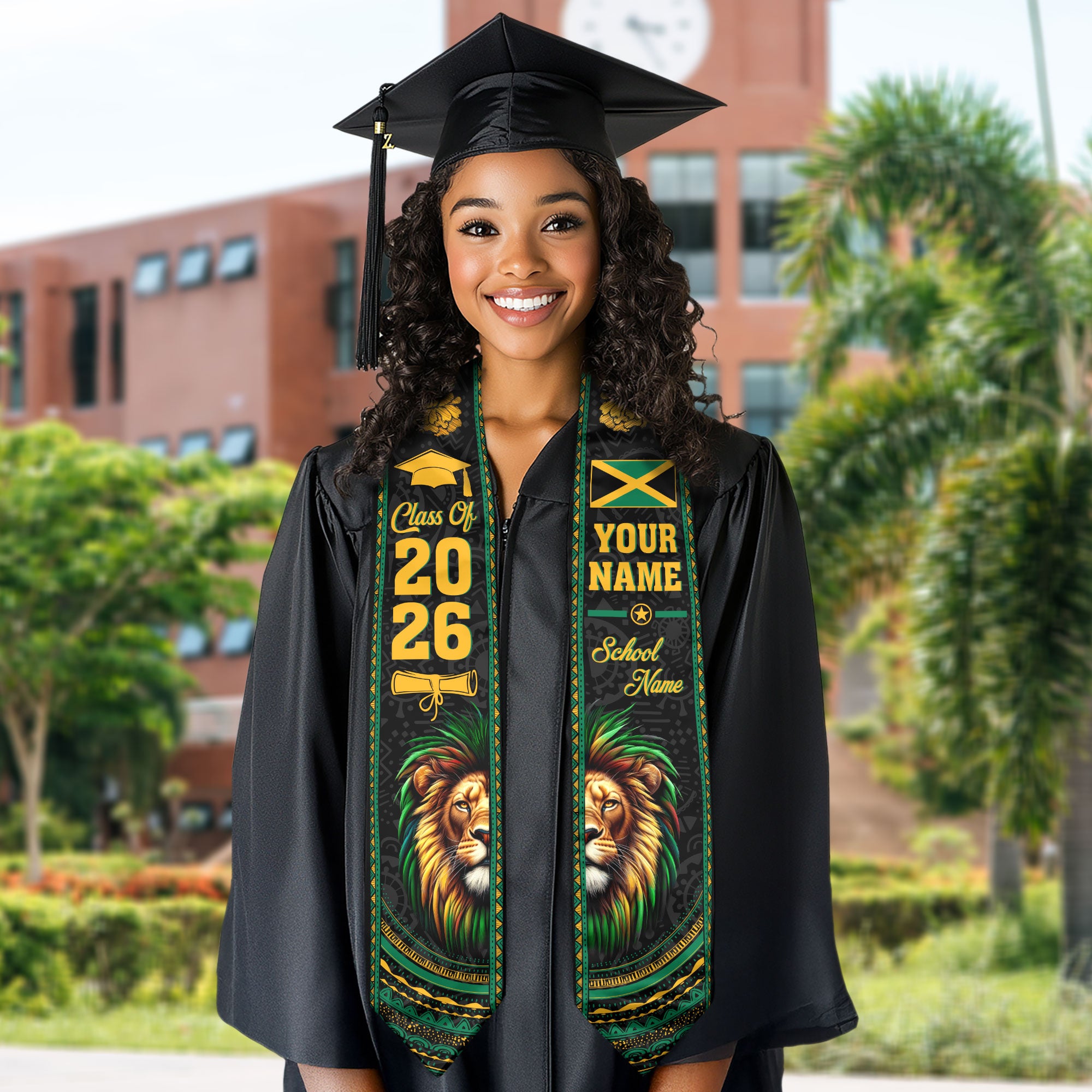 Jamaica Graduation Stole 2026, Jamaican Flag Graduation Sash, Personal Detail Option for Grads