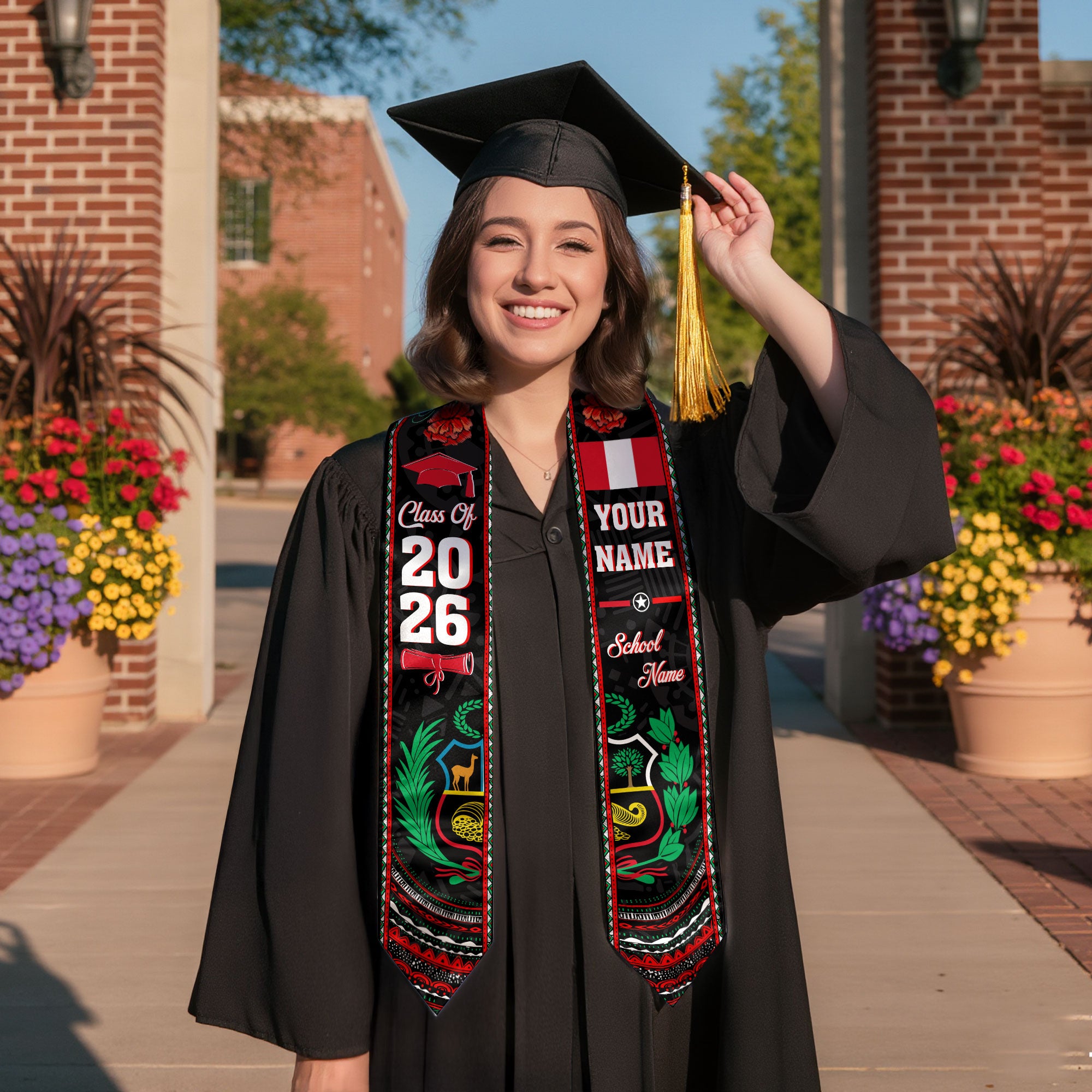 Peru Graduation Sash 2026, Peru Flag Stole, Custom Peru Graduation Stole