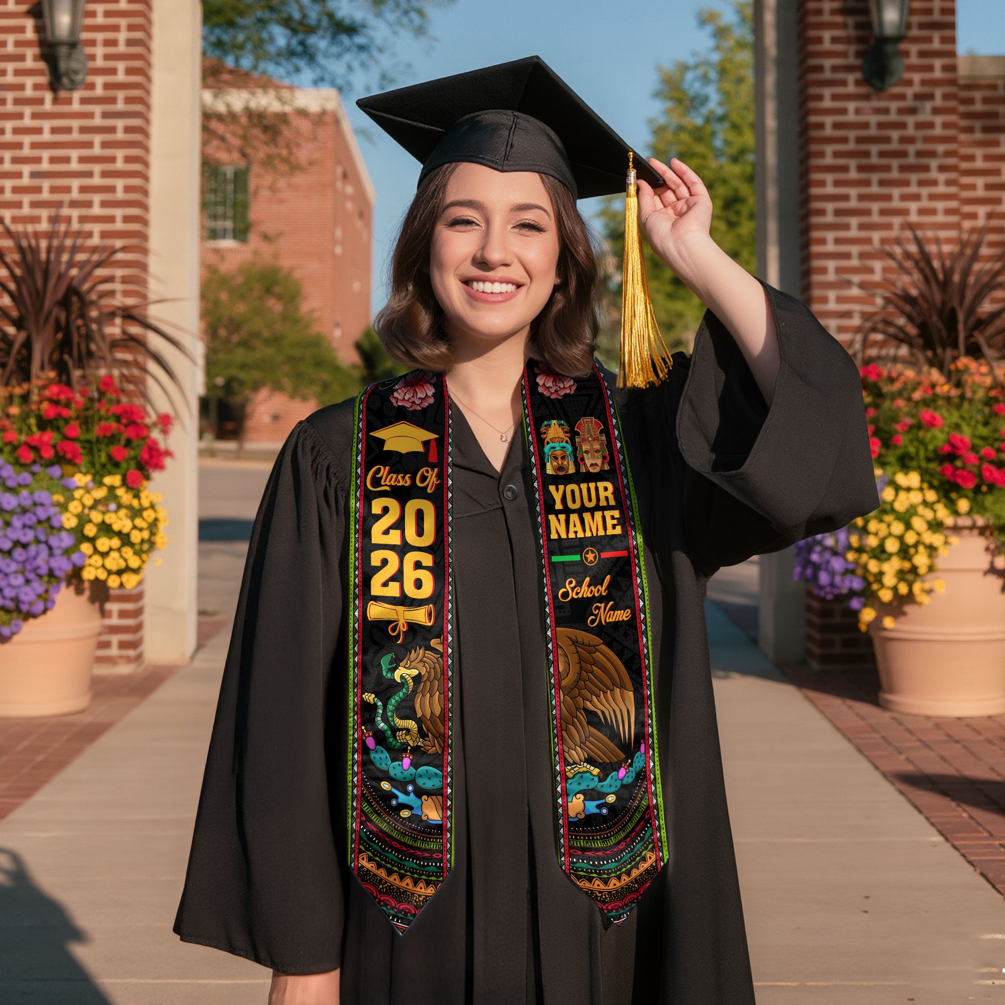 Mexico Graduation Sash 2026, Mexican Flag Stole, Add Your Details Option for Graduates