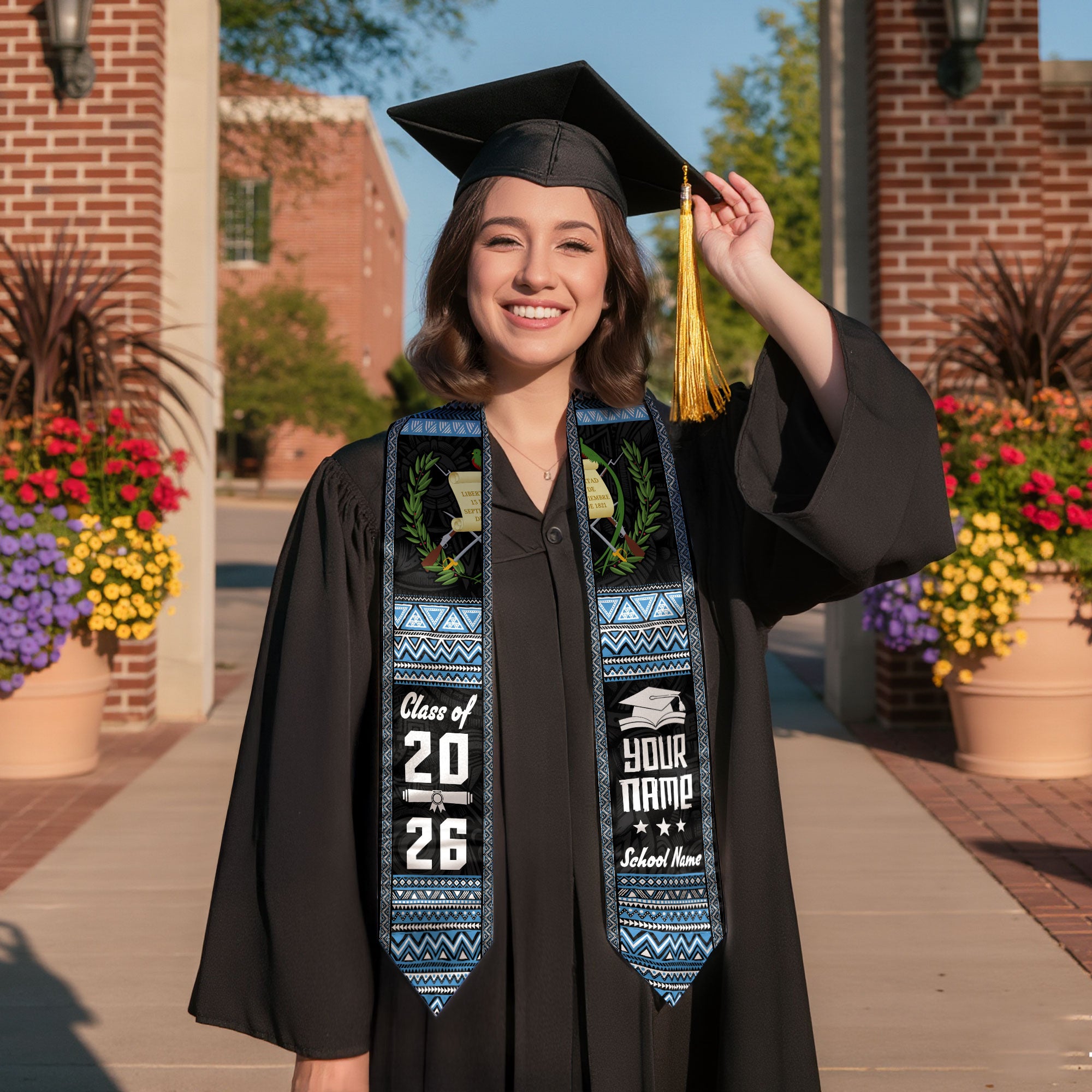 2026 Guatemala Flag Graduation Sash, Guatemala Stole for Graduation, Detail Option Available