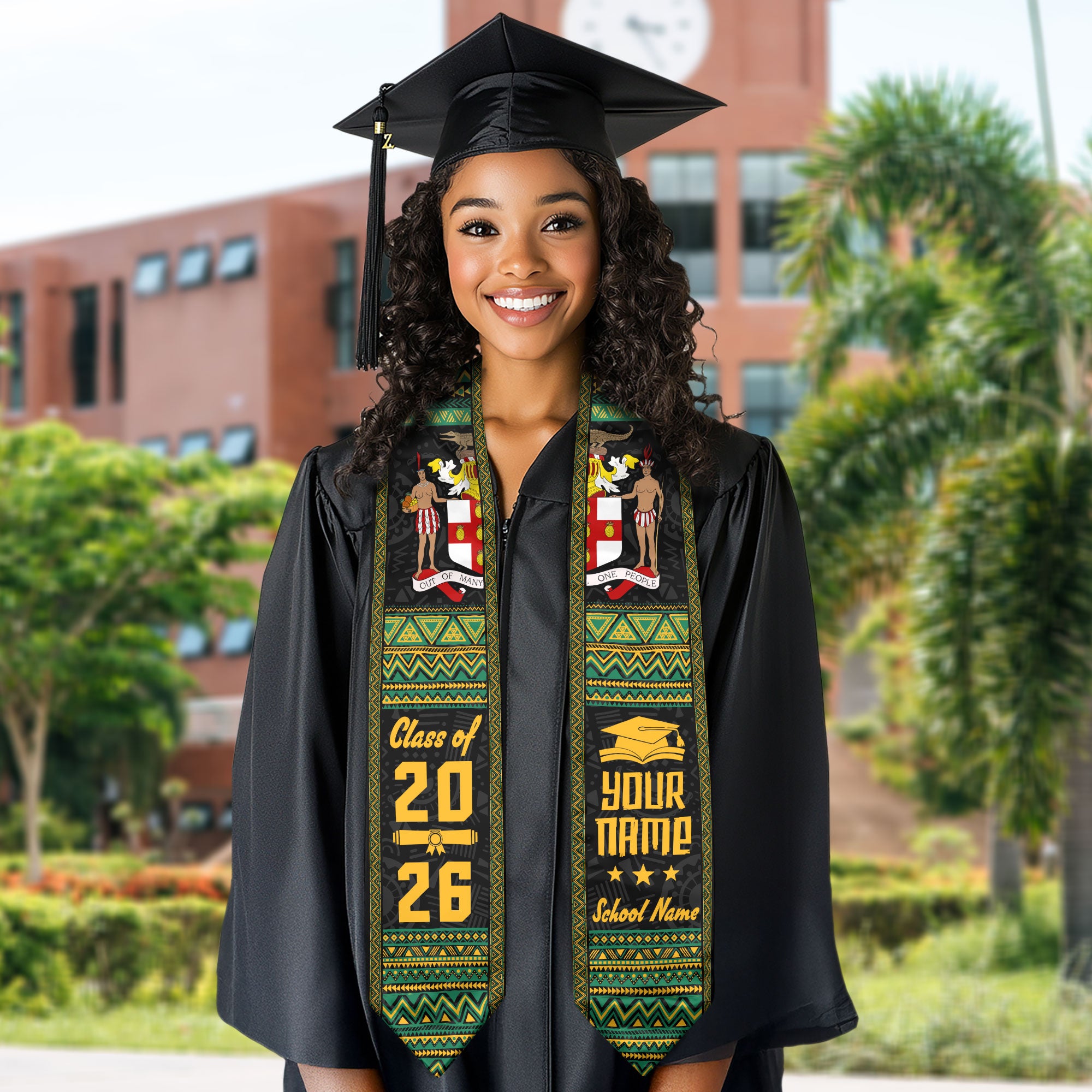 2026 Jamaican Flag Graduation Sash, Jamaica Stole for Graduation, Personalized Finish Detail