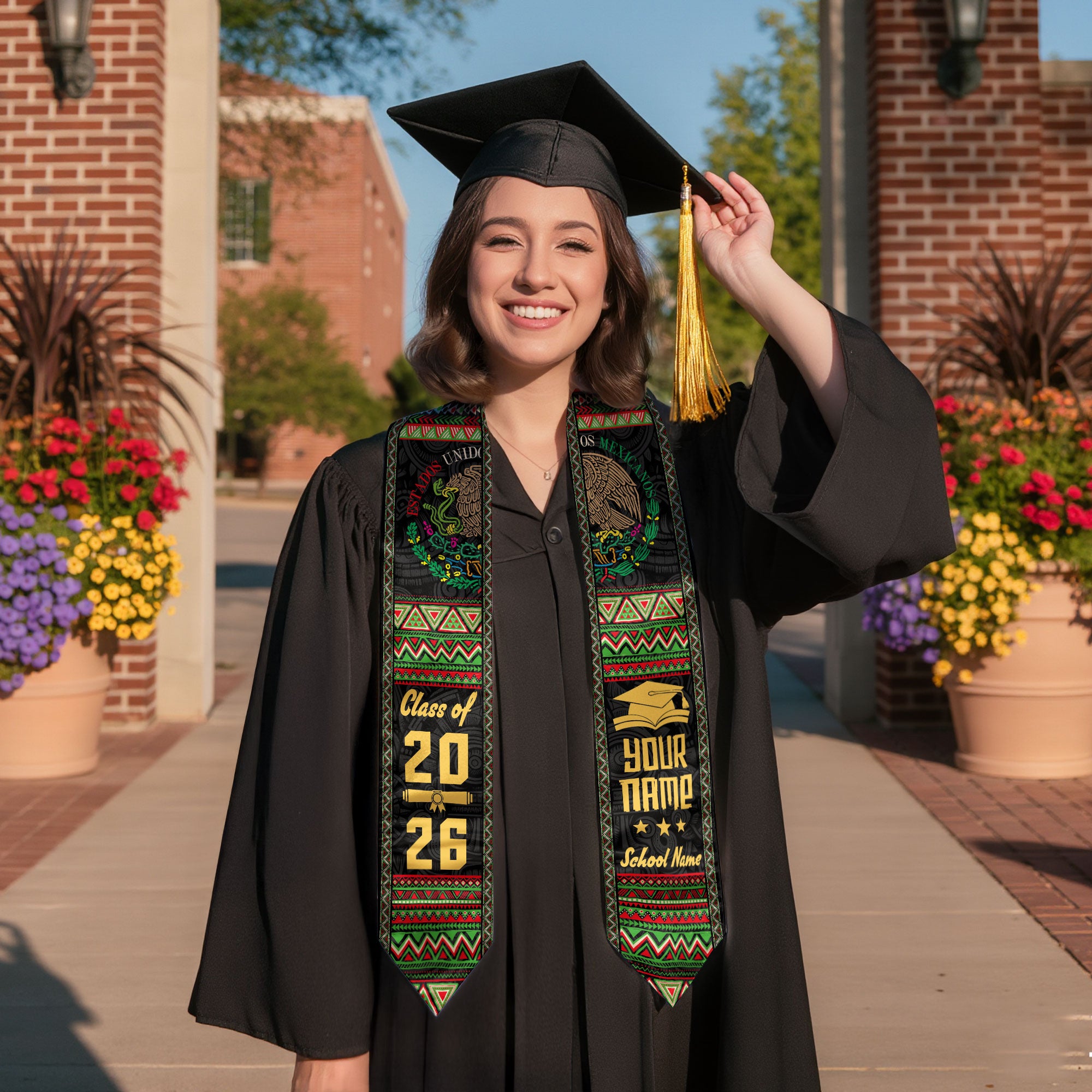 2026 Mexican Graduation Stole, Mexico Flag Sash, Personalized Finish Option for Proud Grads