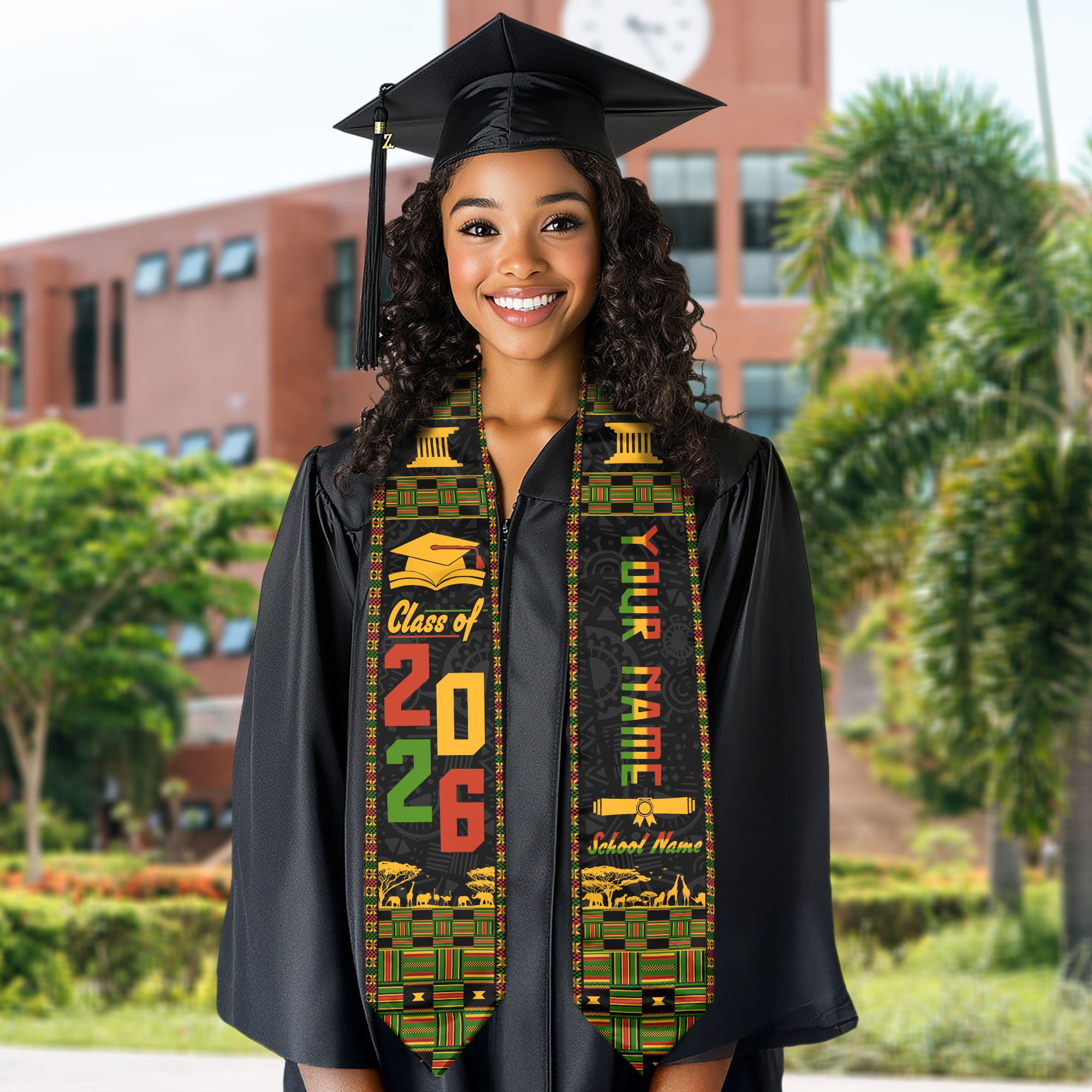 Customized African American Graduation Stole Inspired by Pan African Colors, Graduation Sash 2026