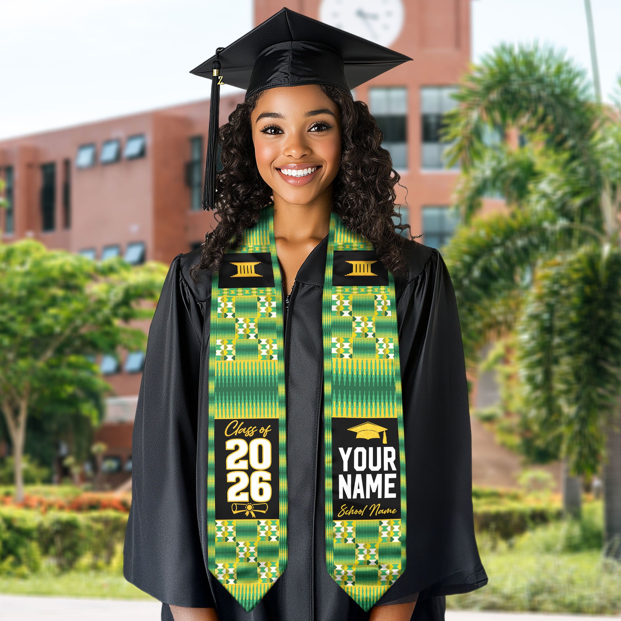 Africa Graduation Sash 2026, African Flag Graduation Stole, Personalized Finish for Grads