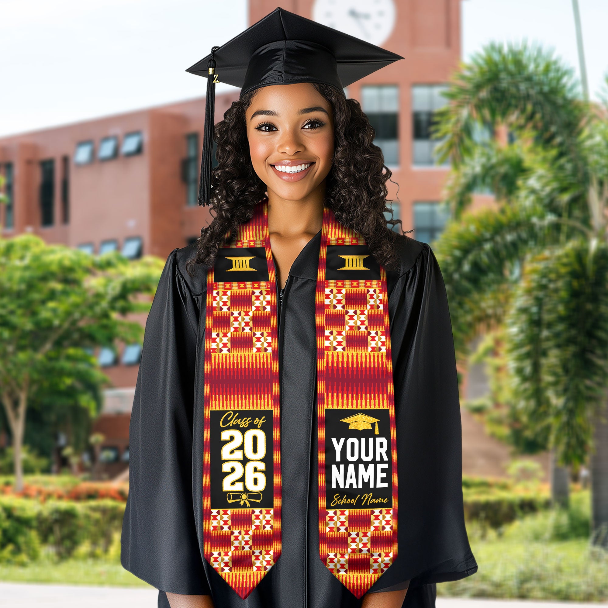 African Flag Graduation Sash 2026, Africa Graduation Stole, Customizable Detail Stole