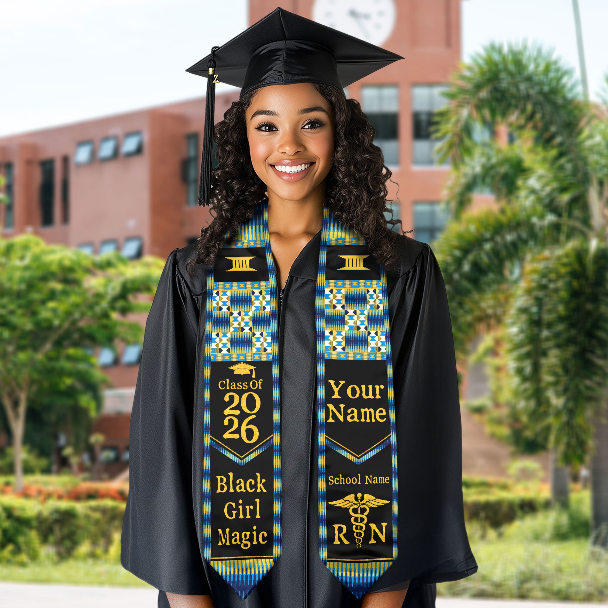 Customized Nursing Graduation Stole with African Colors, RN BSN Nurse Sash 2026