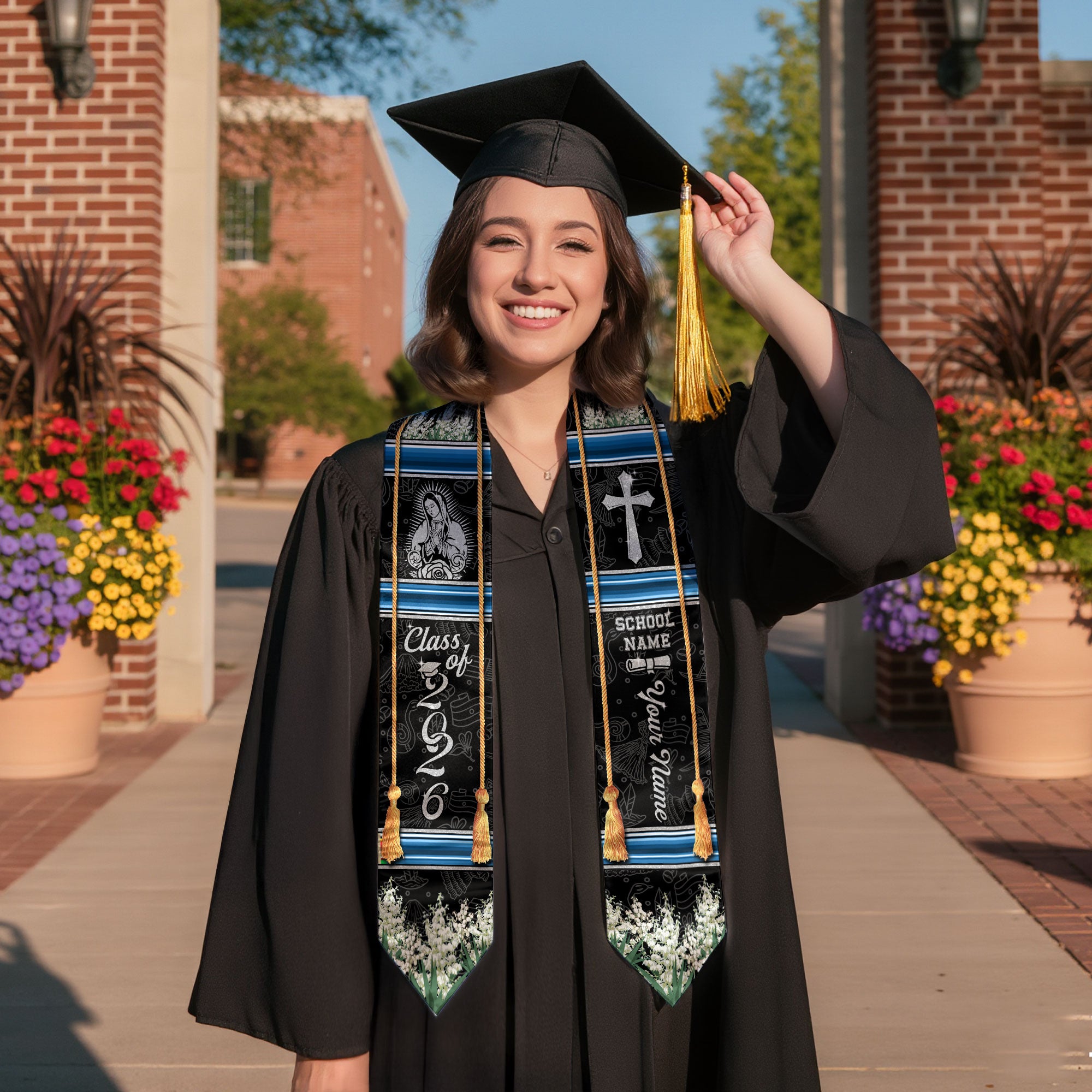 El Salvador Graduation Stole 2026, El Salvador Flag Sash, Custom Trim Option for Class of 2026
