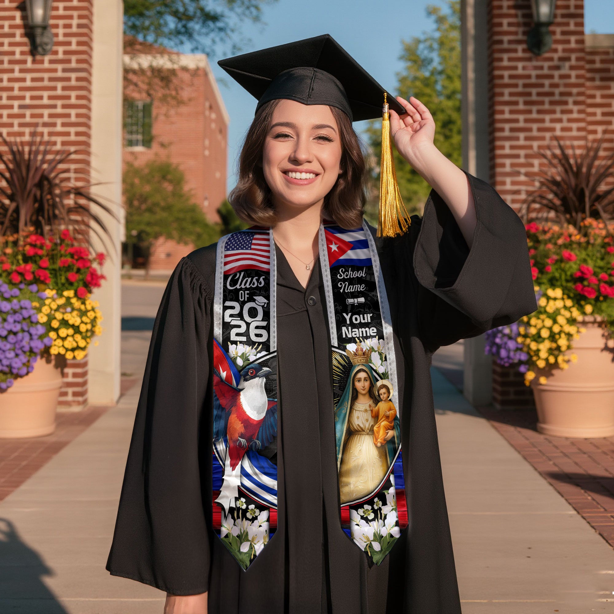 Cuban Flag Graduation Sash 2026, Cuba Stole, Signature Custom Finish for Graduates