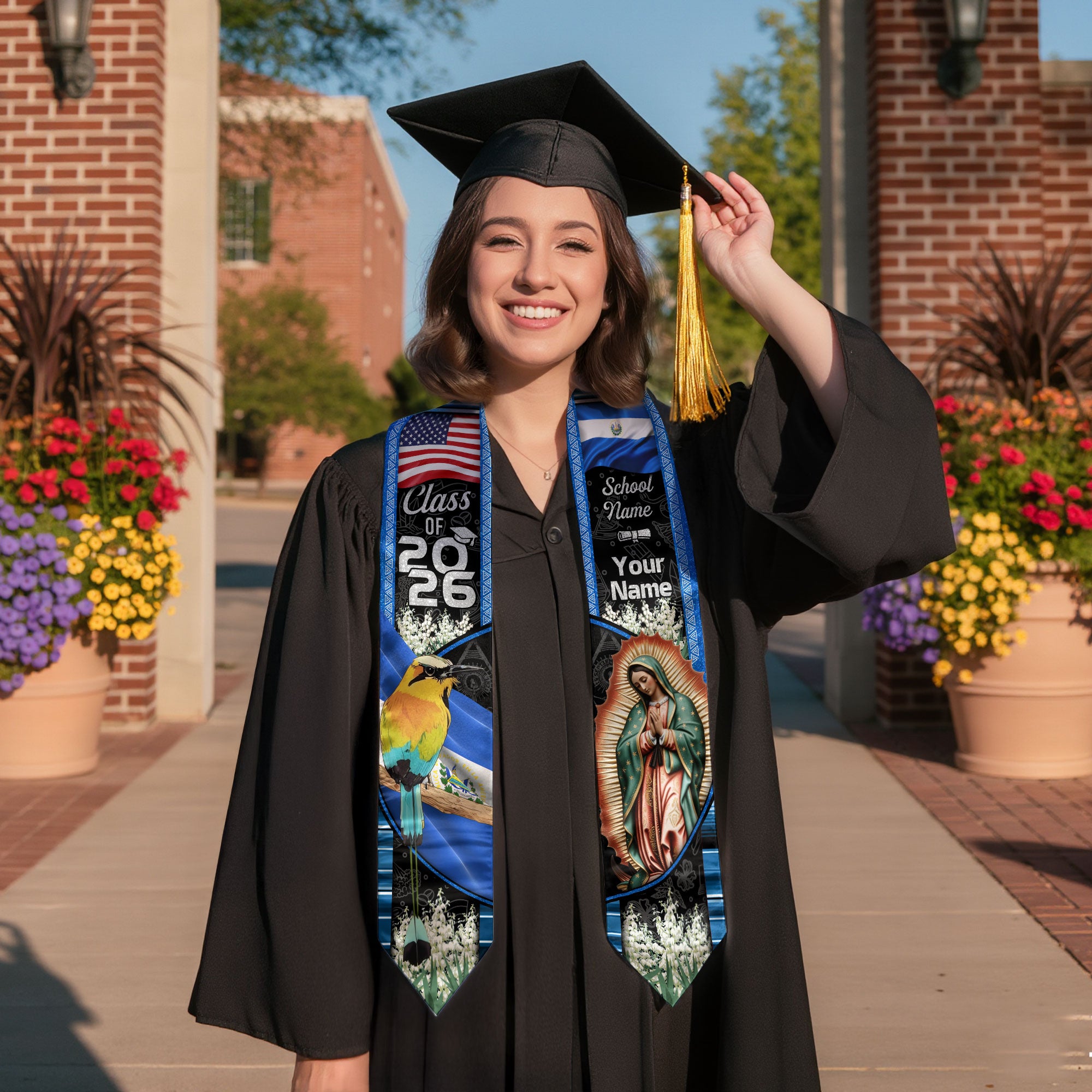 El Salvador Graduation Sash 2026, Salvadoran Flag Graduation Stole, Custom Finish Grads