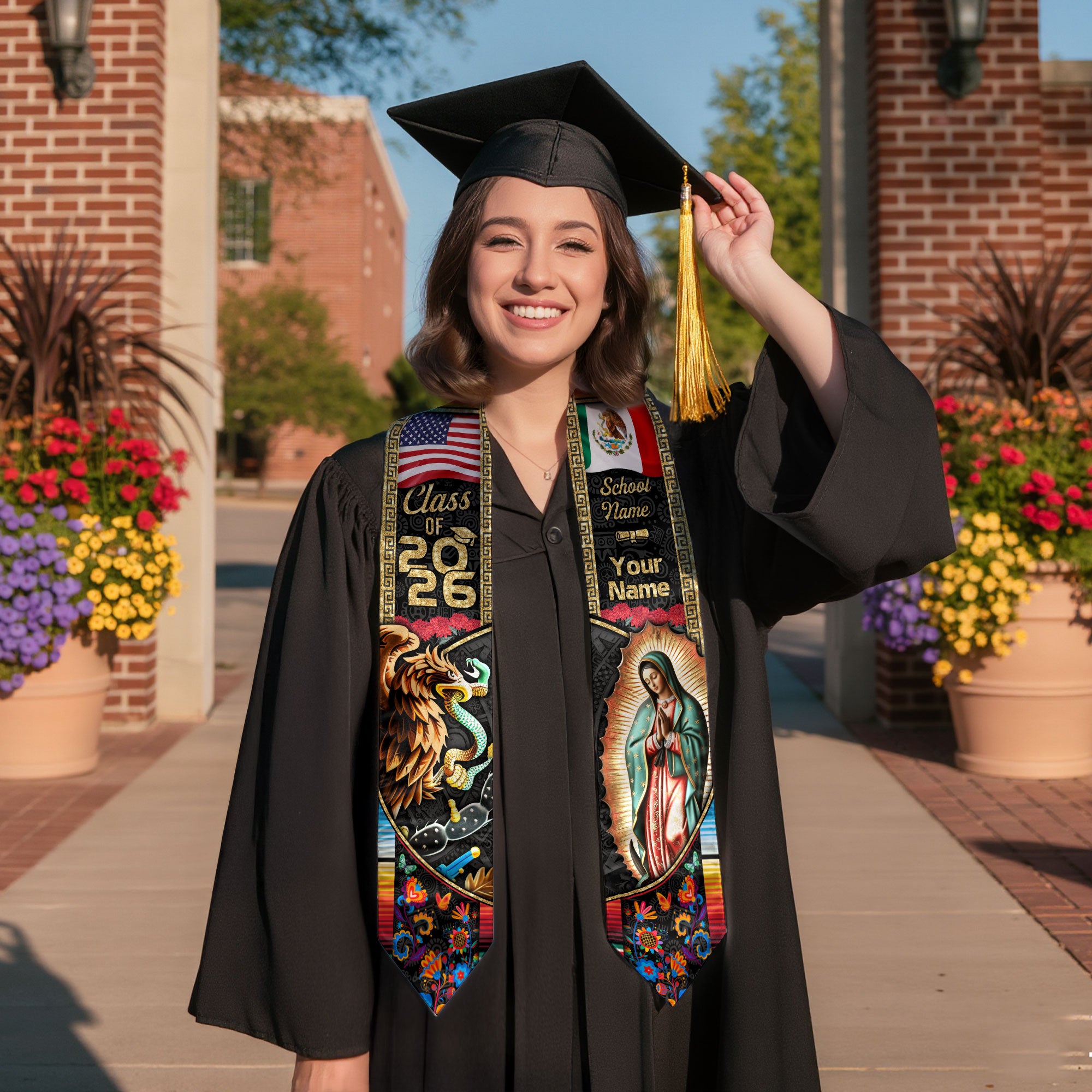 Mexican American Flag Graduation Sash 2026, Mexico Grad Stole, Mexican Stole Custom