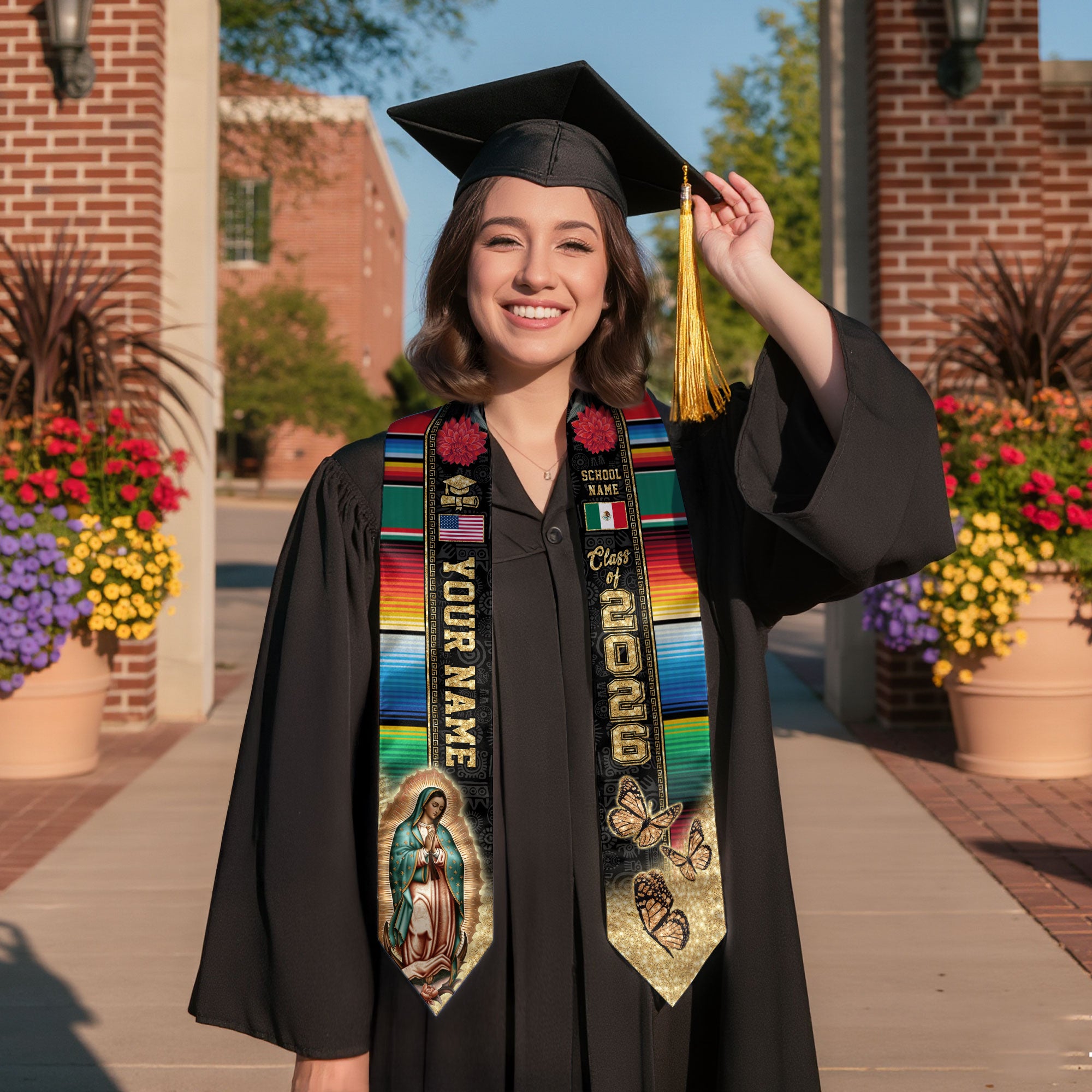 Class of 2026 Mexico Graduation Stole, Mexican Flag Sash, Mexican Stole Custom Accent