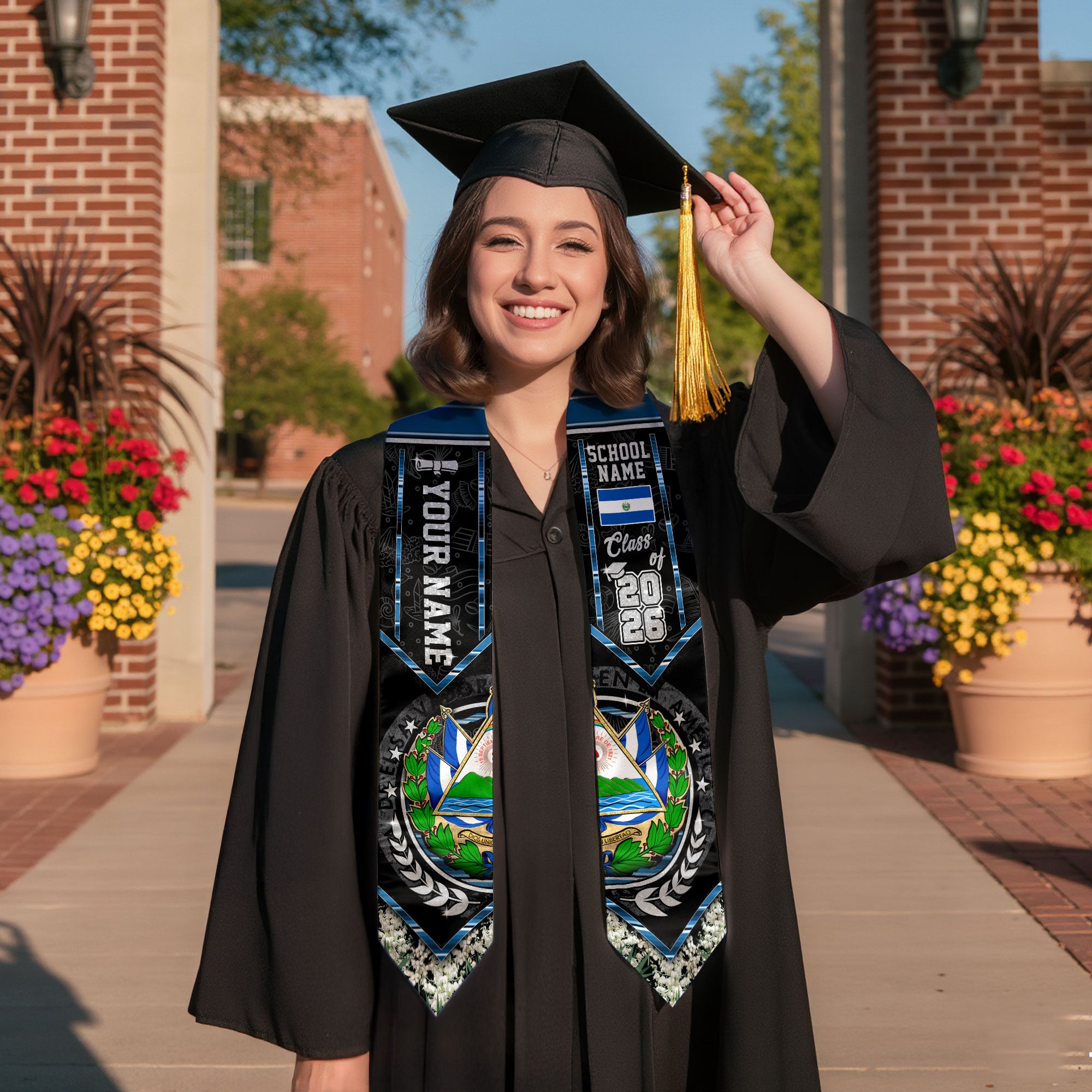 Salvadoran Graduation Stole 2026, El Salvador Flag Sash, Custom Accent for Graduates 2026