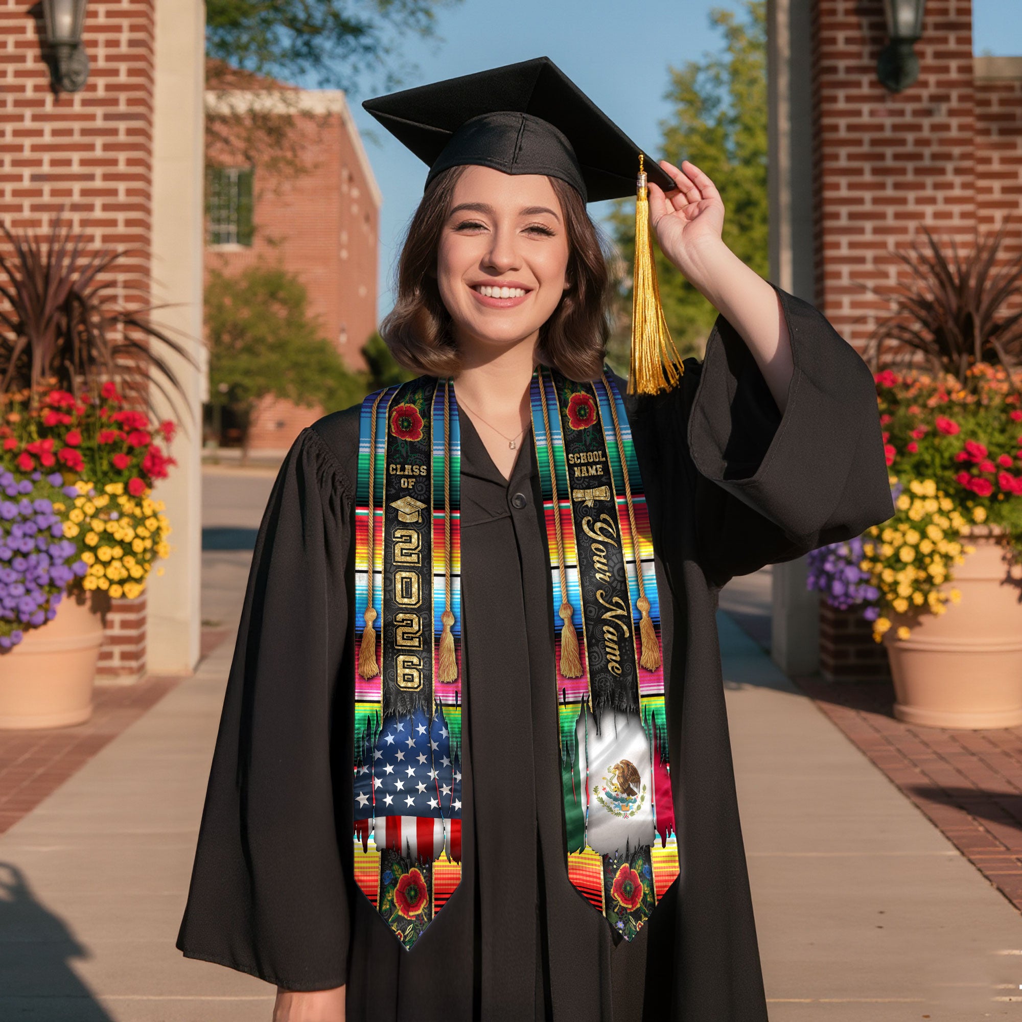 Mexico Grad Stole 2026, Mexican Graduation Sash, Mexican American Flag Custom Finish
