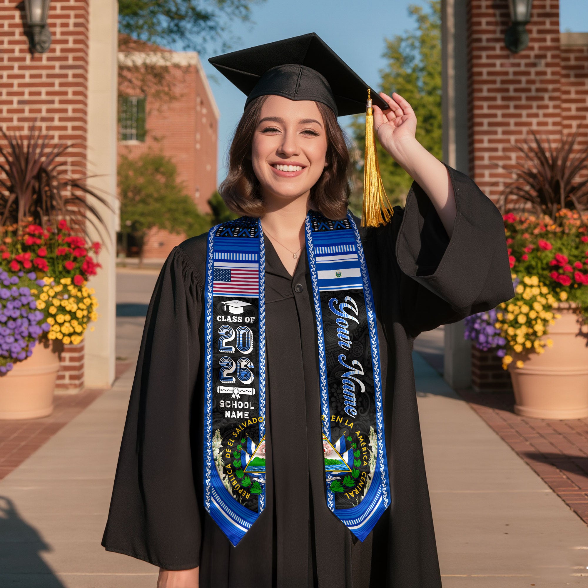 El Salvador Graduation Stole 2026, Salvadoran Flag Sash, Bespoke Touch for Class of 2026