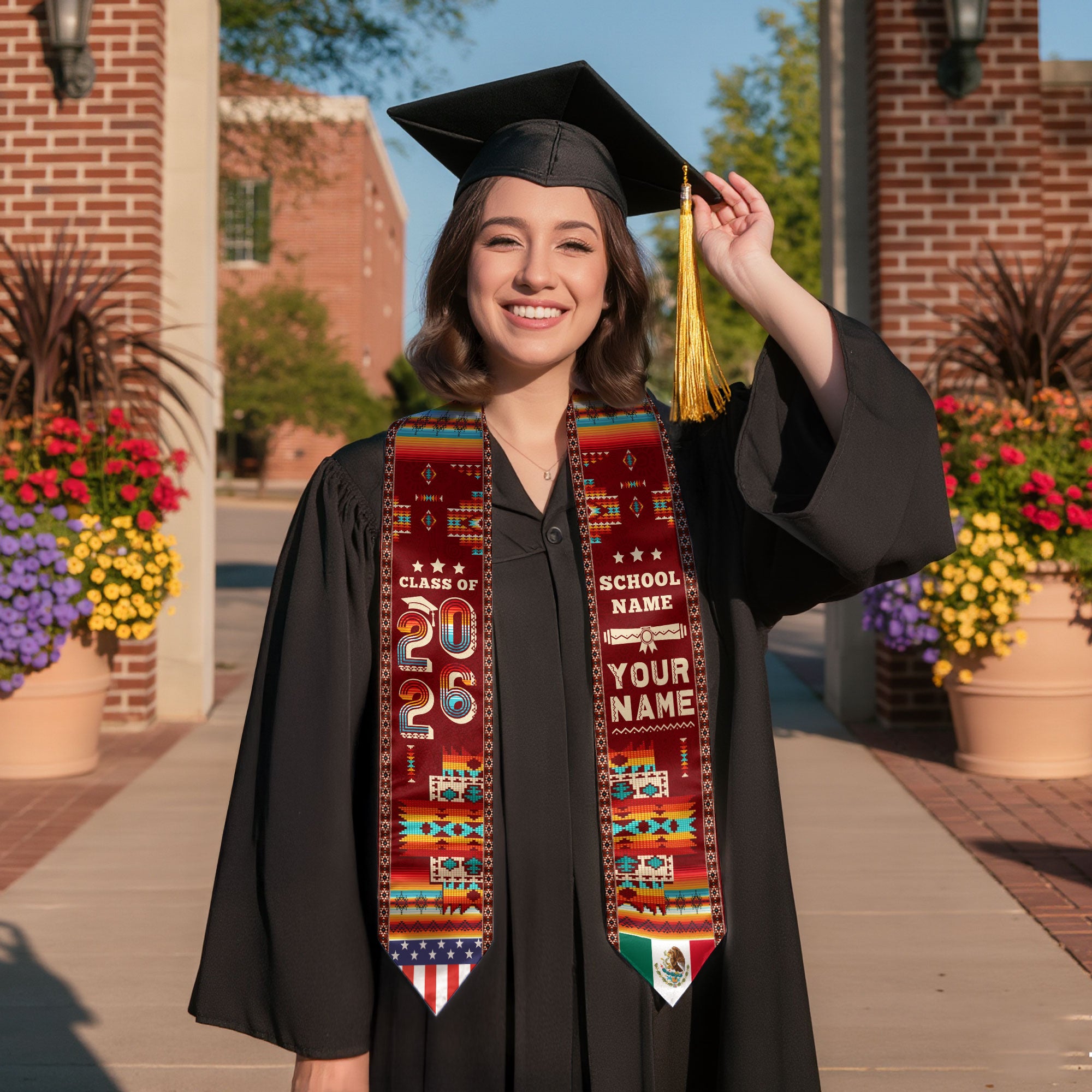 Mexico Graduation Stole 2026, Mexican Flag Sash, Custom Accent for Class of 2026 Grads