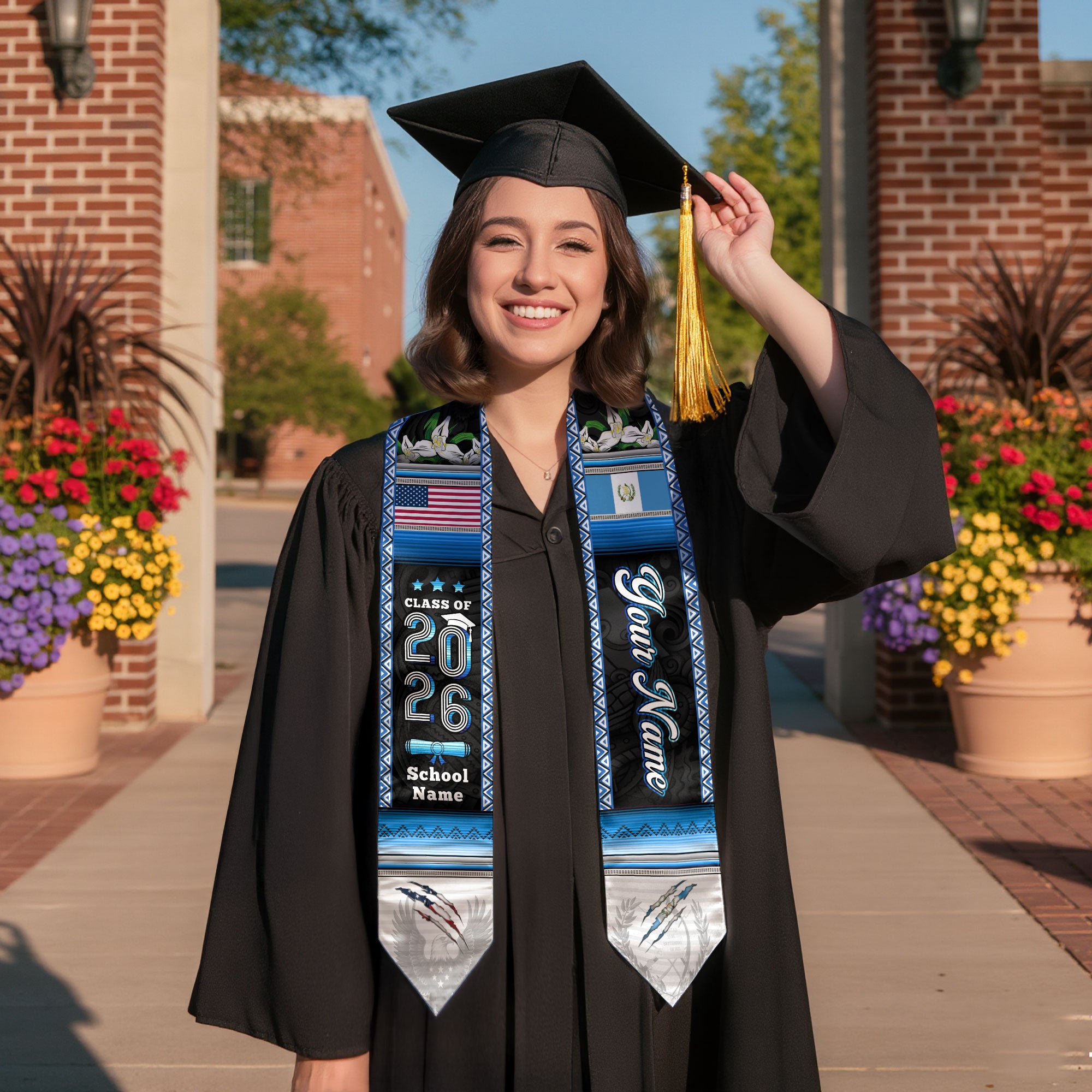 Guatemala Flag Graduation Stole 2026, Guatemalan Grad Sash, Signature Finish for 2026