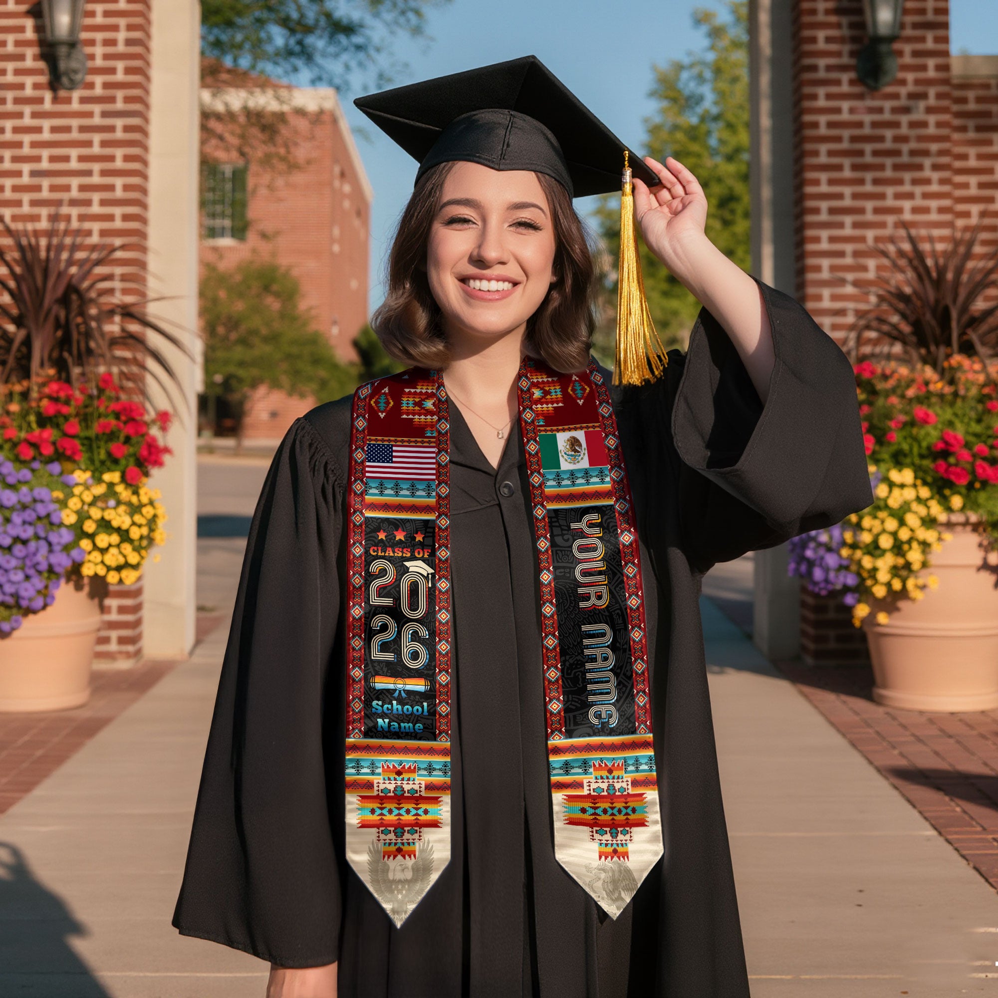 Mexican Graduation Sash 2026, Mexico Graduation Stole, Flag Custom Finish for Graduates