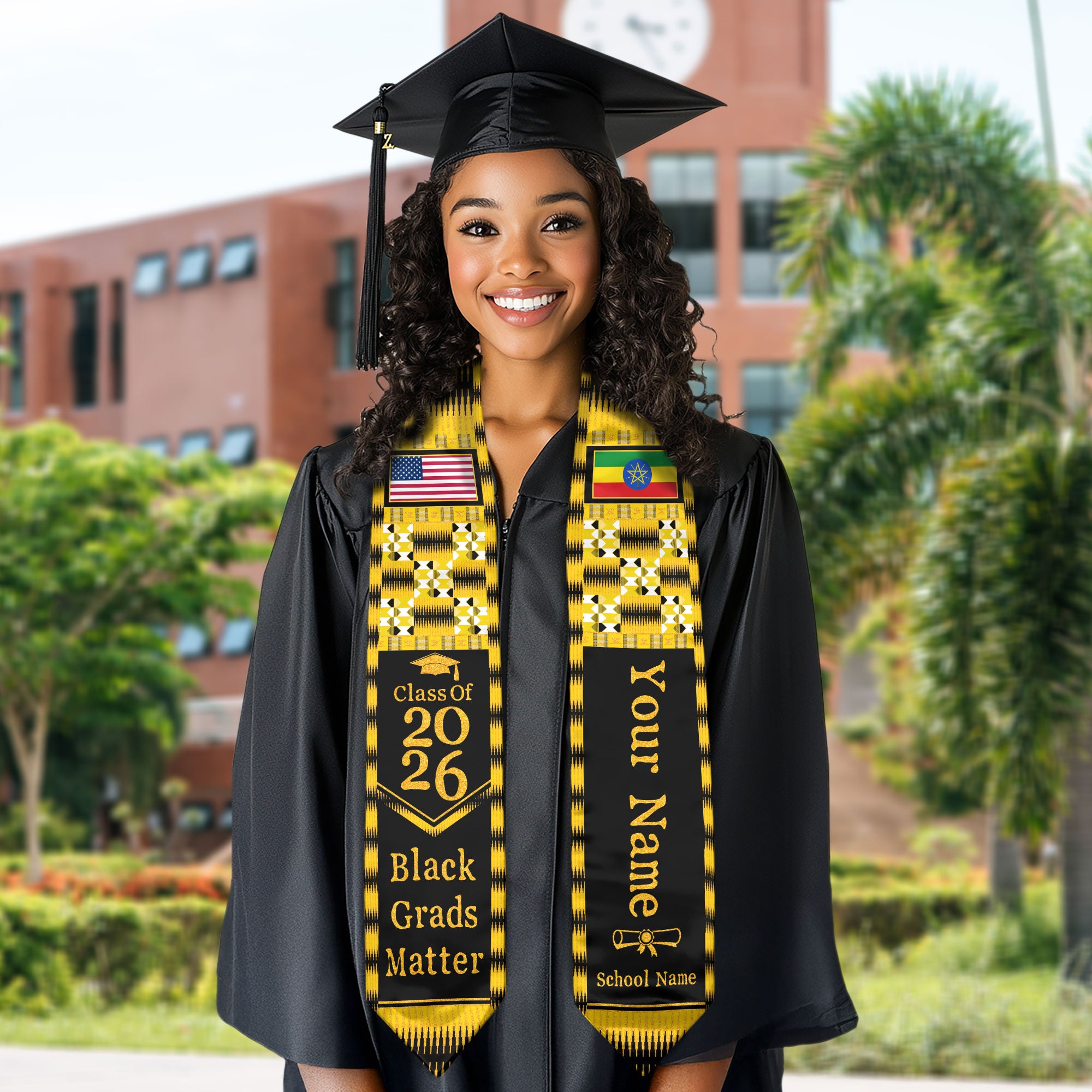Customized Ethiopia Graduation Stole Featuring Heritage Flag Design, Graduation Sash for 2026