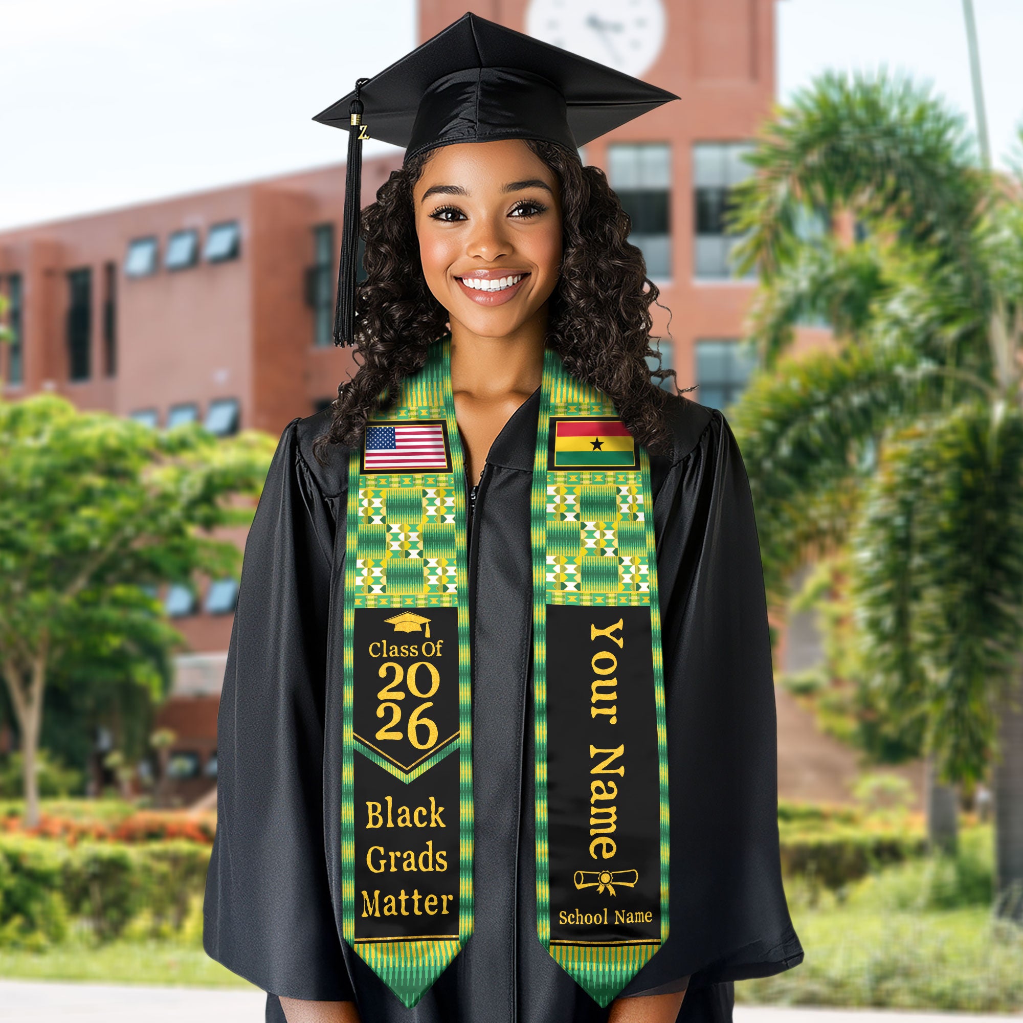 Customized Graduation Stole Ghana with National Flag Inspired Style, Graduation Sash for Class of 2026
