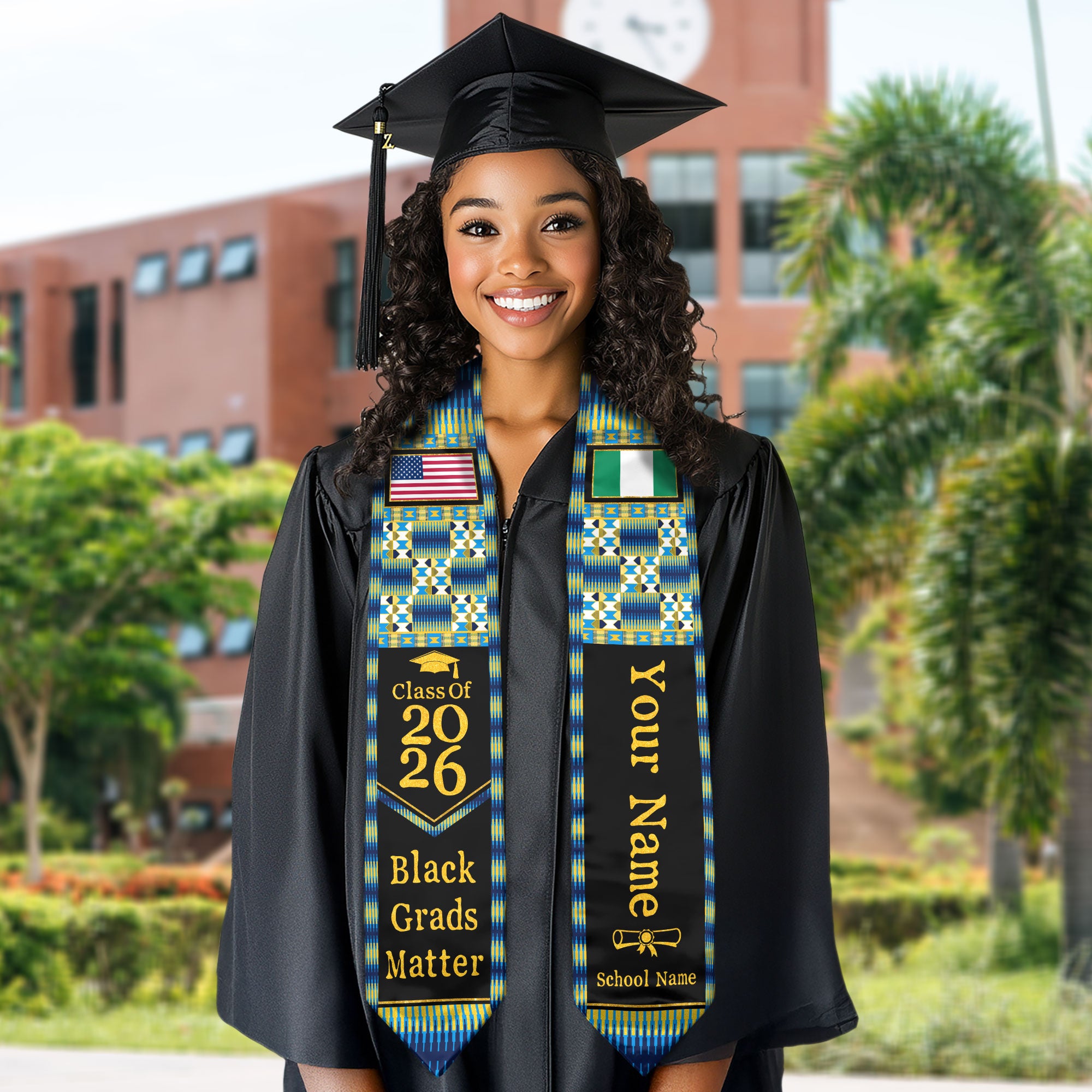 Customized Nigeria Graduation Stole Featuring Nigerian Flag Heritage Style, Graduation Sash for Class of 2026