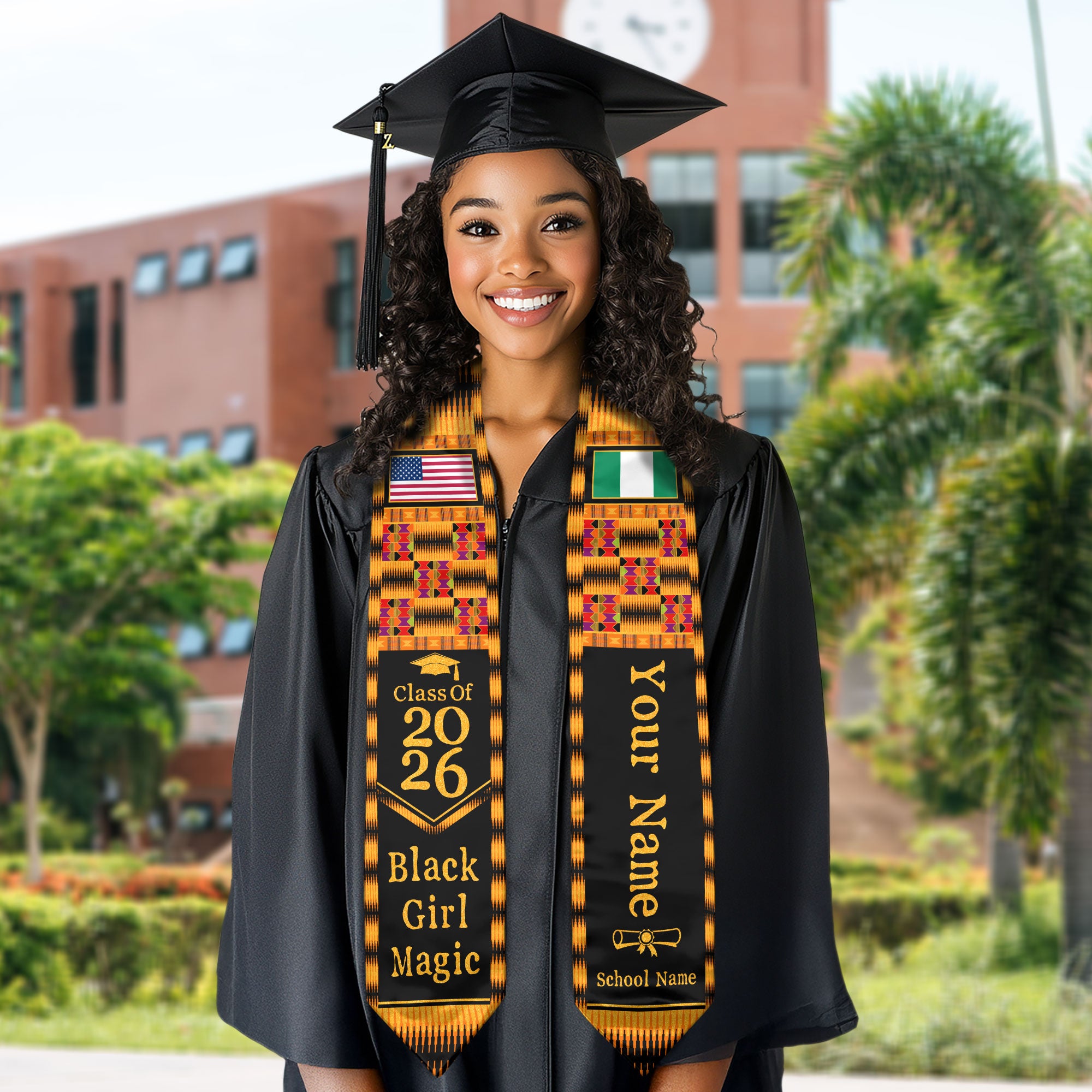 Customized Graduation Stole Nigeria Highlighting Cultural Flag Pride, Graduation Sash for Class of 2026