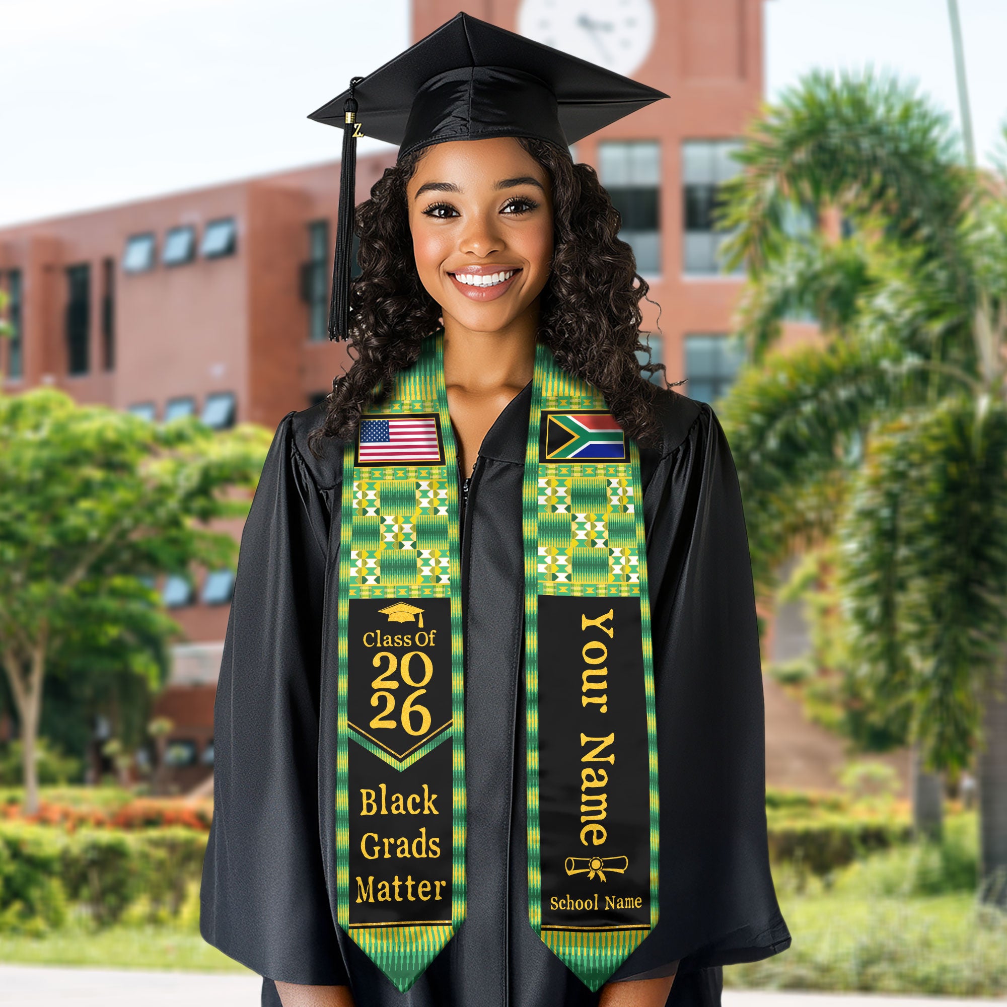 Customized South Africa Graduation Stole Featuring Cultural Flag Pride Style, Graduation Sash Class of 2026