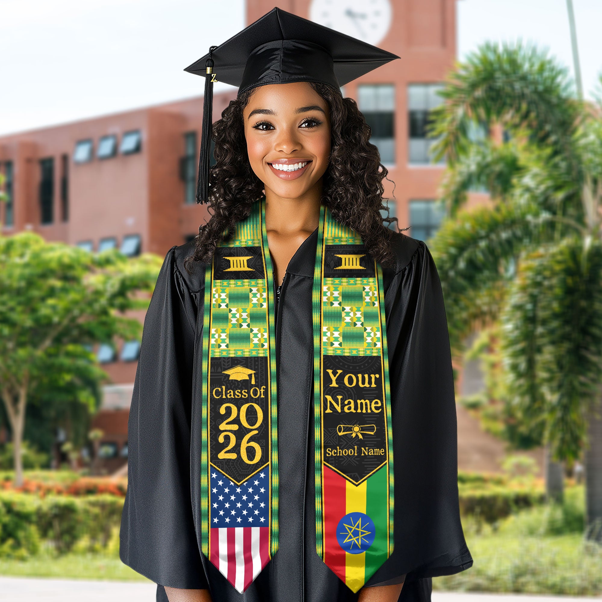 Customized Ethiopian Graduation Stole with National Flag Inspired Design, Graduation Sash 2026