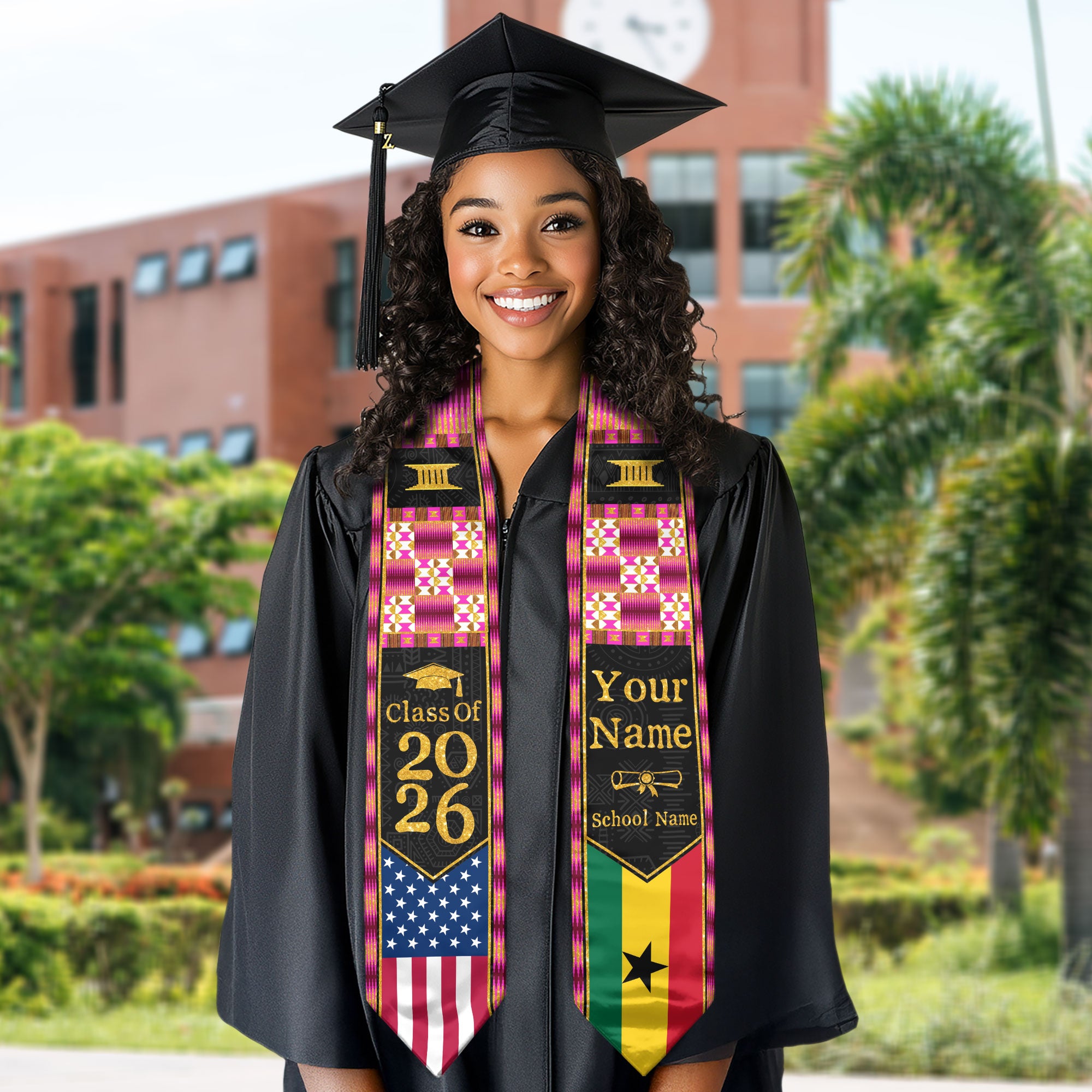 Customized Ghana Graduation Sash Highlighting Traditional Flag Accents, Ceremony Stole 2026