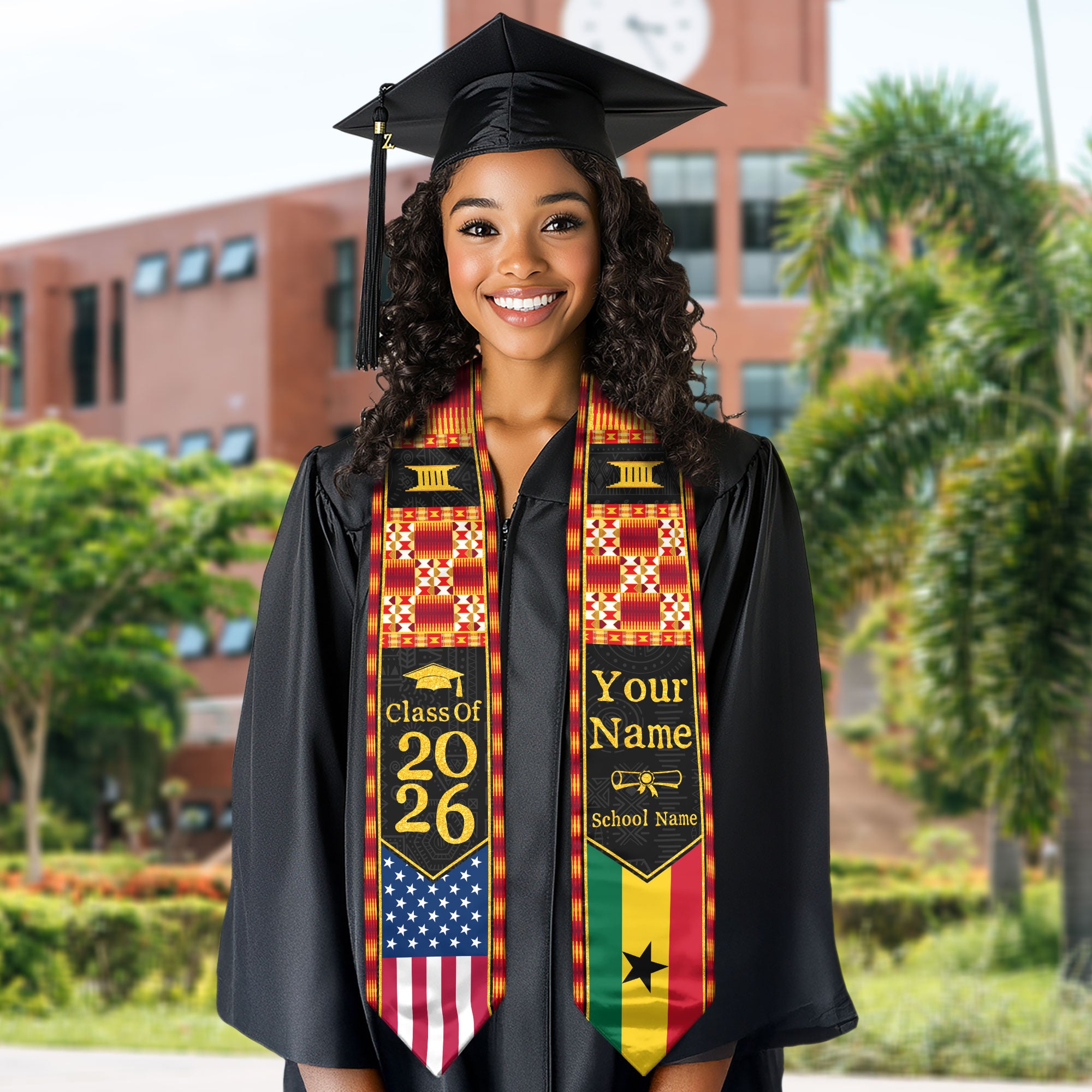 Customized Ghanaian Graduation Stole Featuring Flag Identity Design, Graduation Sash Class of 2026