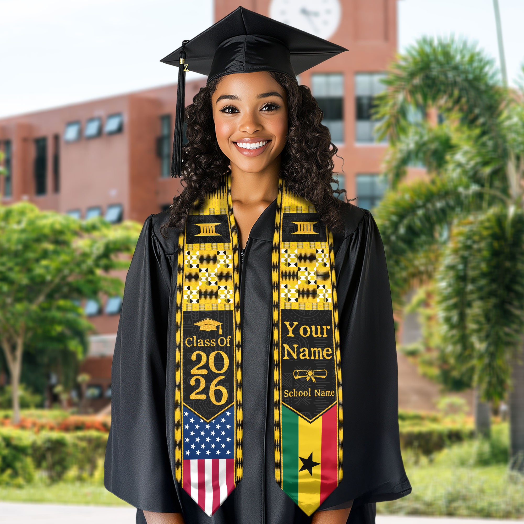 Customized Ghana Graduation Stole with Patriotic Flag Color Pattern, Graduation Sash 2026